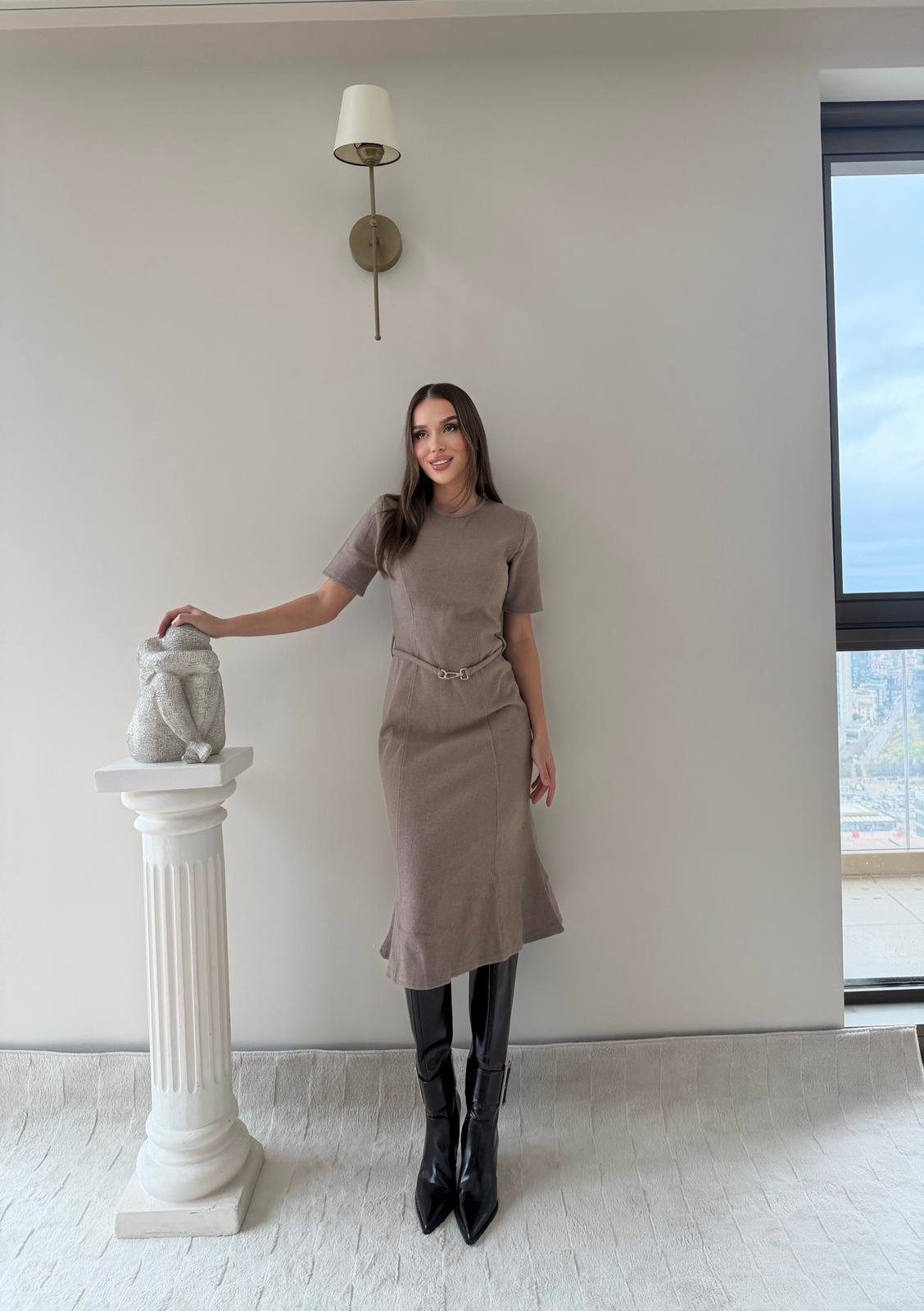 Çan Etek Detay Selanik Elbise Vizon 2029