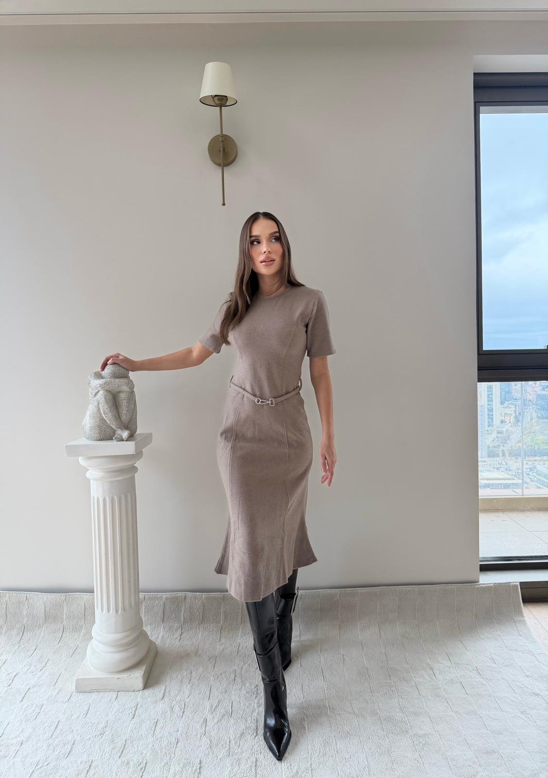 Çan Etek Detay Selanik Elbise Vizon 2029