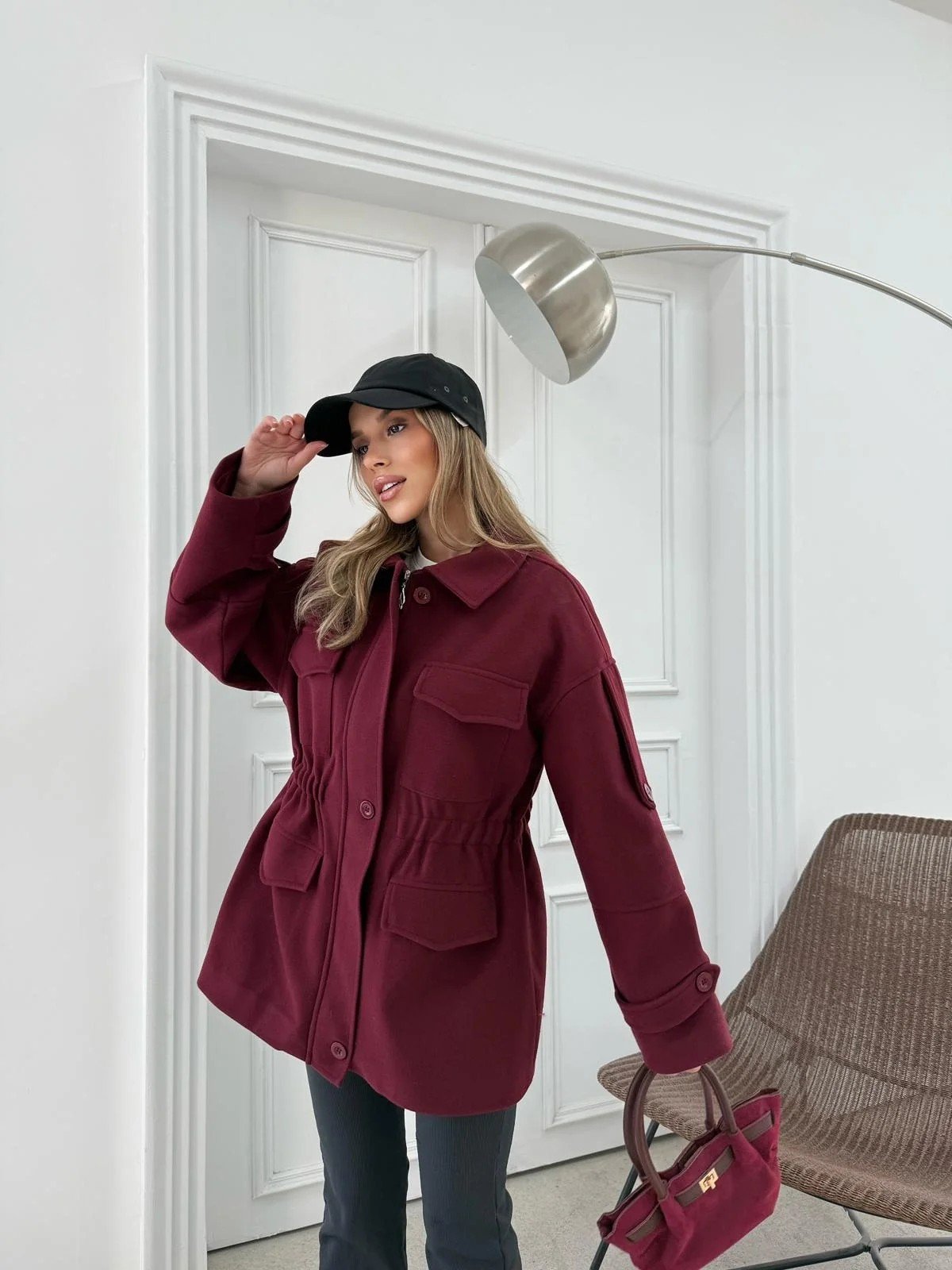 CEPLİ OMUZ APOLET DETAY İÇ ASTARLI KAŞE KABAN BORDO