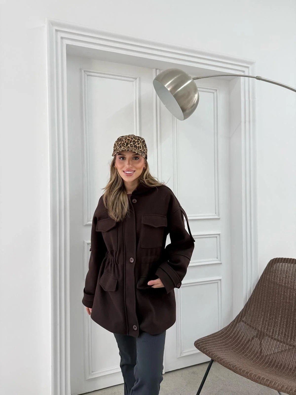 CEPLİ OMUZ APOLET DETAY İÇ ASTARLI KAŞE KABAN KAHVE