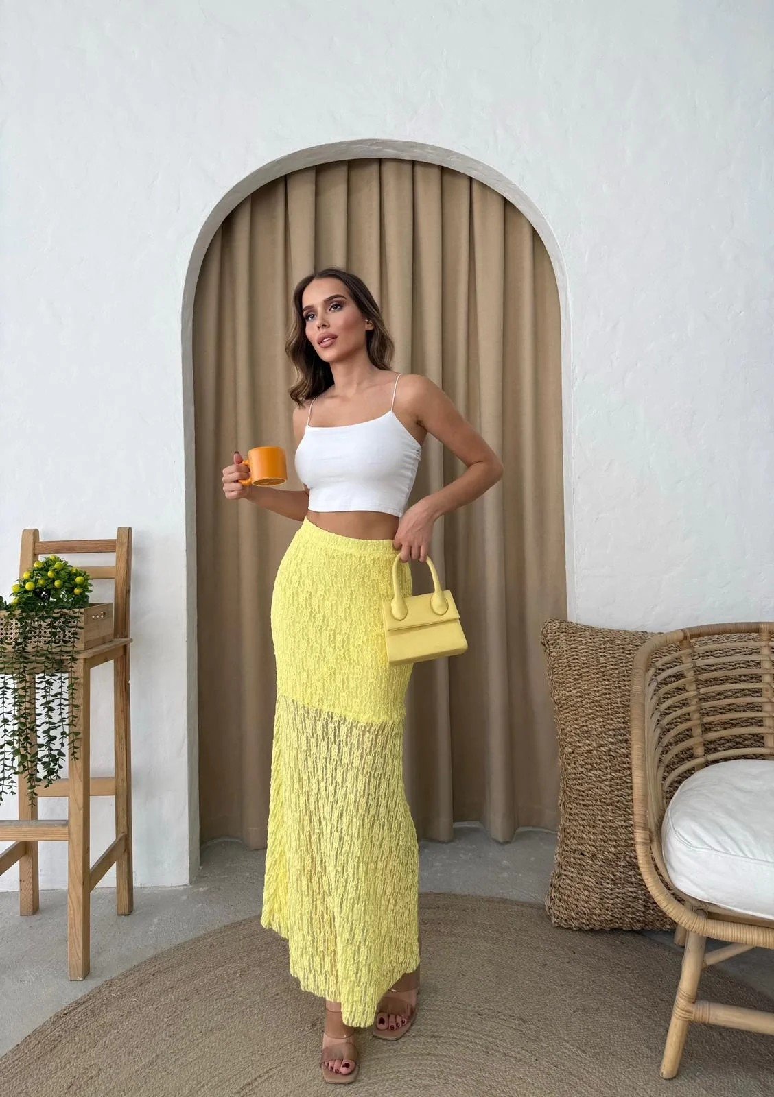 DANTEL İÇ ASTARLI ETEK SARI