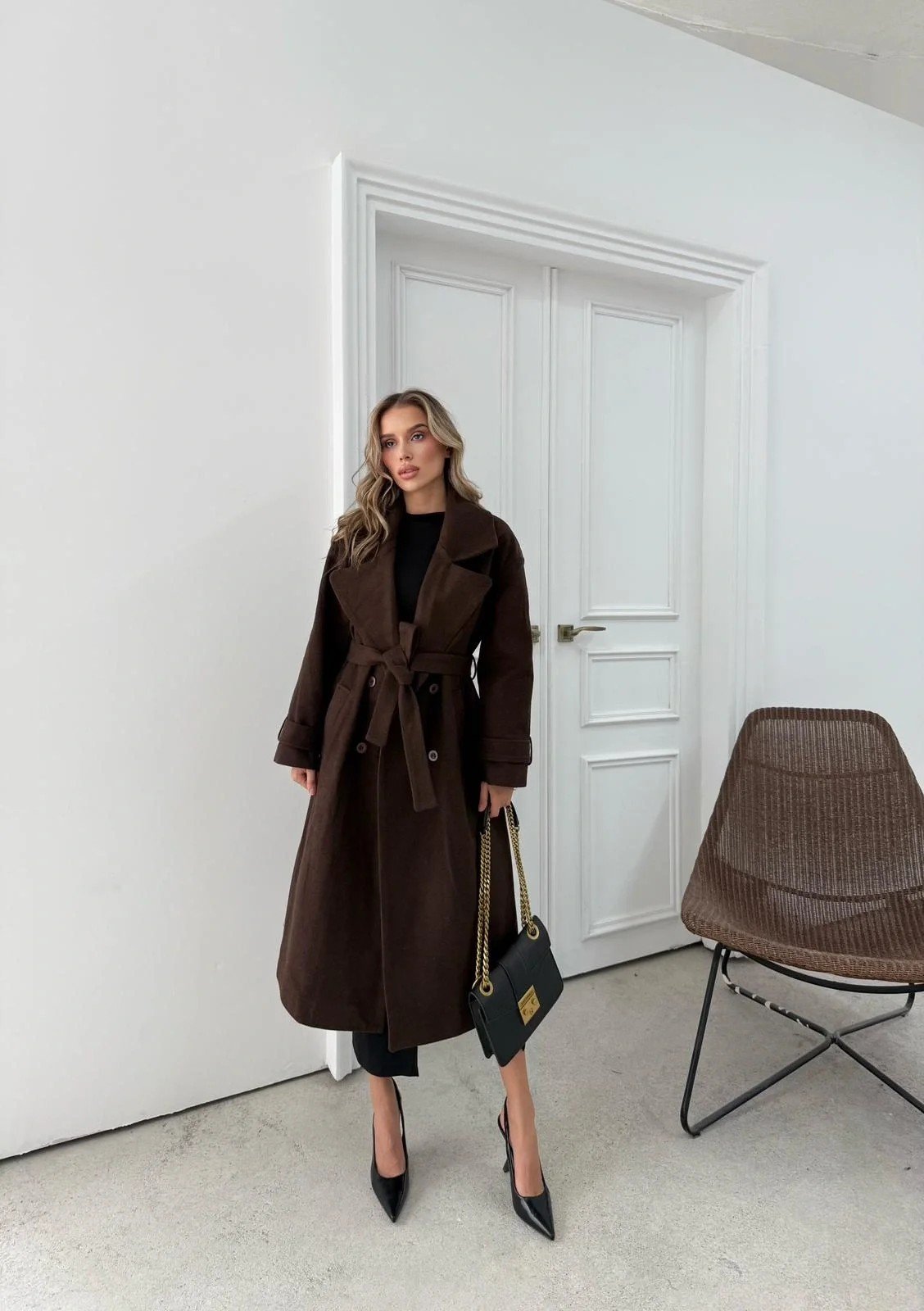 DÜĞME DETAY BEL KUŞAKLI İÇ ASTARLI UZUN KAŞE KABAN KAHVE DRL