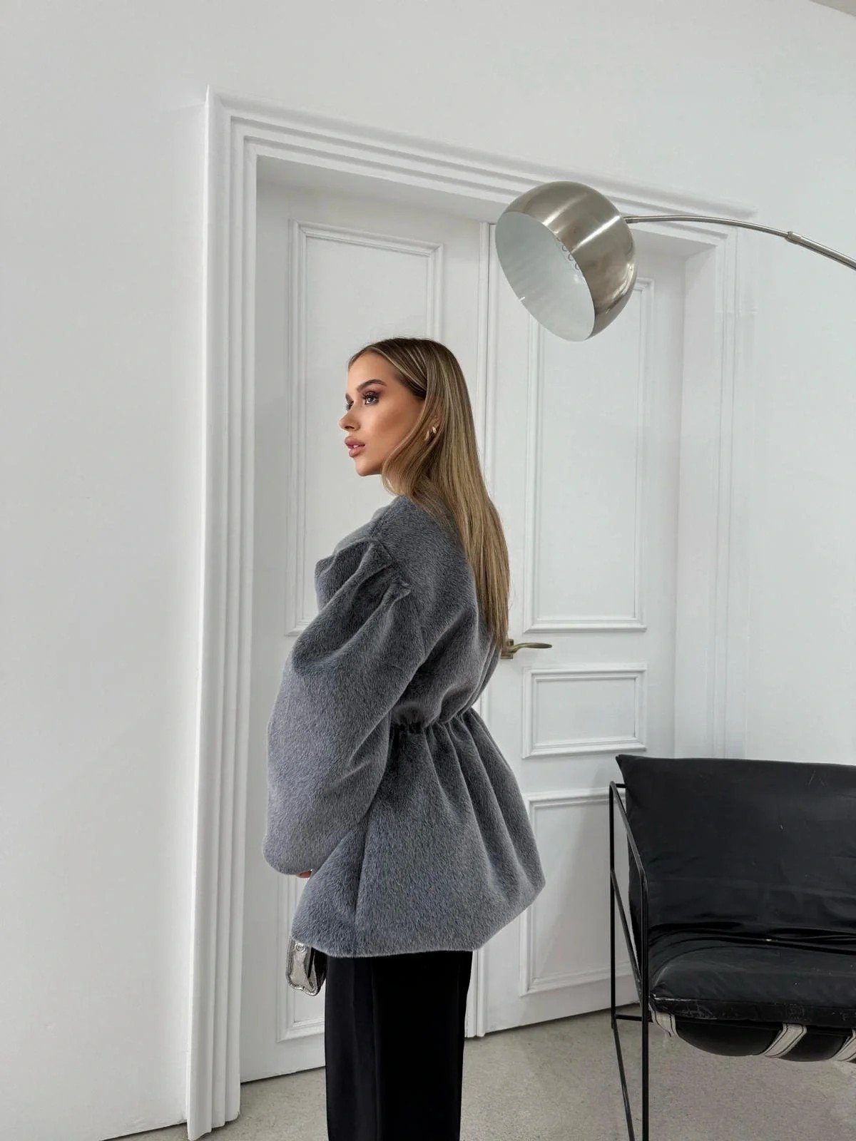 DÜĞME DETAY BEL LASTİKLİ TAY TÜYÜ KAŞE KABAN GRİ