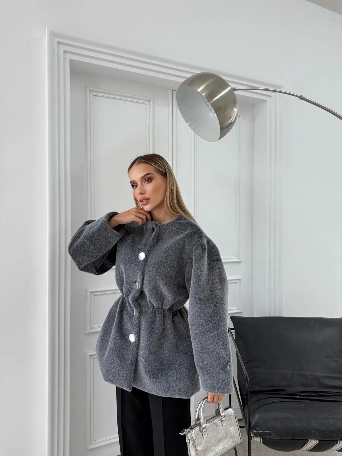 DÜĞME DETAY BEL LASTİKLİ TAY TÜYÜ KAŞE KABAN GRİ