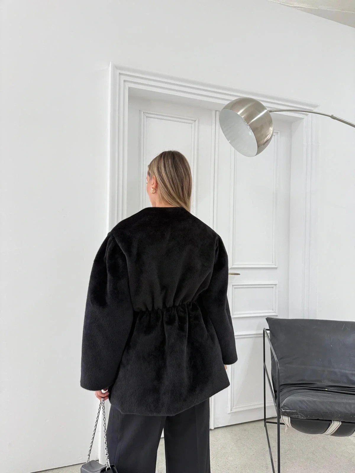 DÜĞME DETAY BEL LASTİKLİ TAY TÜYÜ KAŞE KABAN SİYAH