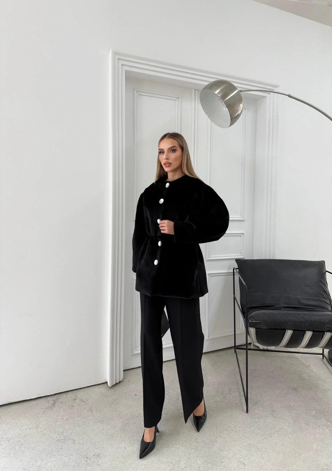 DÜĞME DETAY BEL LASTİKLİ TAY TÜYÜ KAŞE KABAN SİYAH