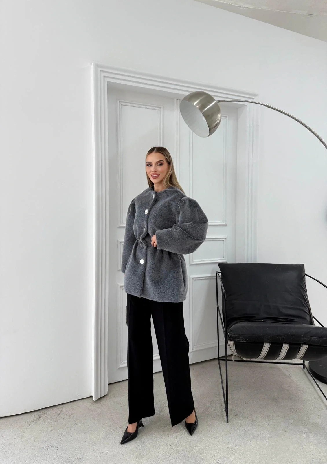 DÜĞME DETAY BEL LASTİKLİ TAY TÜYÜ KAŞE KABAN GRİ