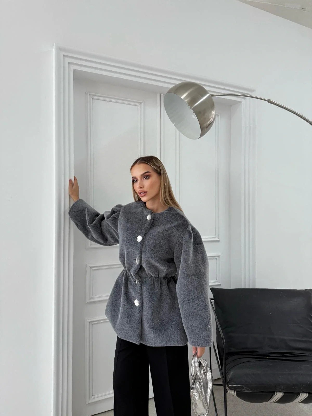 DÜĞME DETAY BEL LASTİKLİ TAY TÜYÜ KAŞE KABAN GRİ