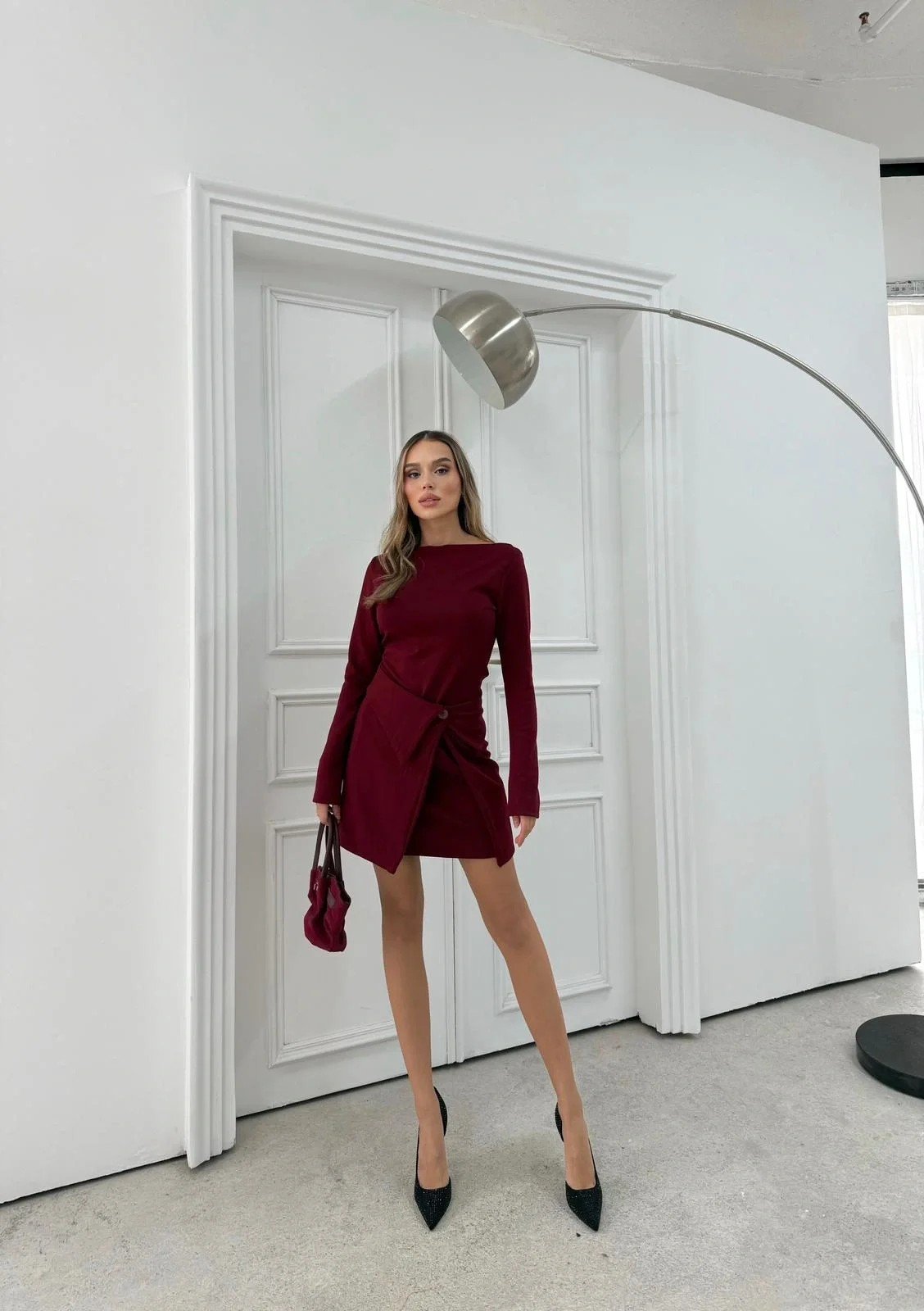 ETEK BAĞLAMA DETAY ELBİSE BORDO