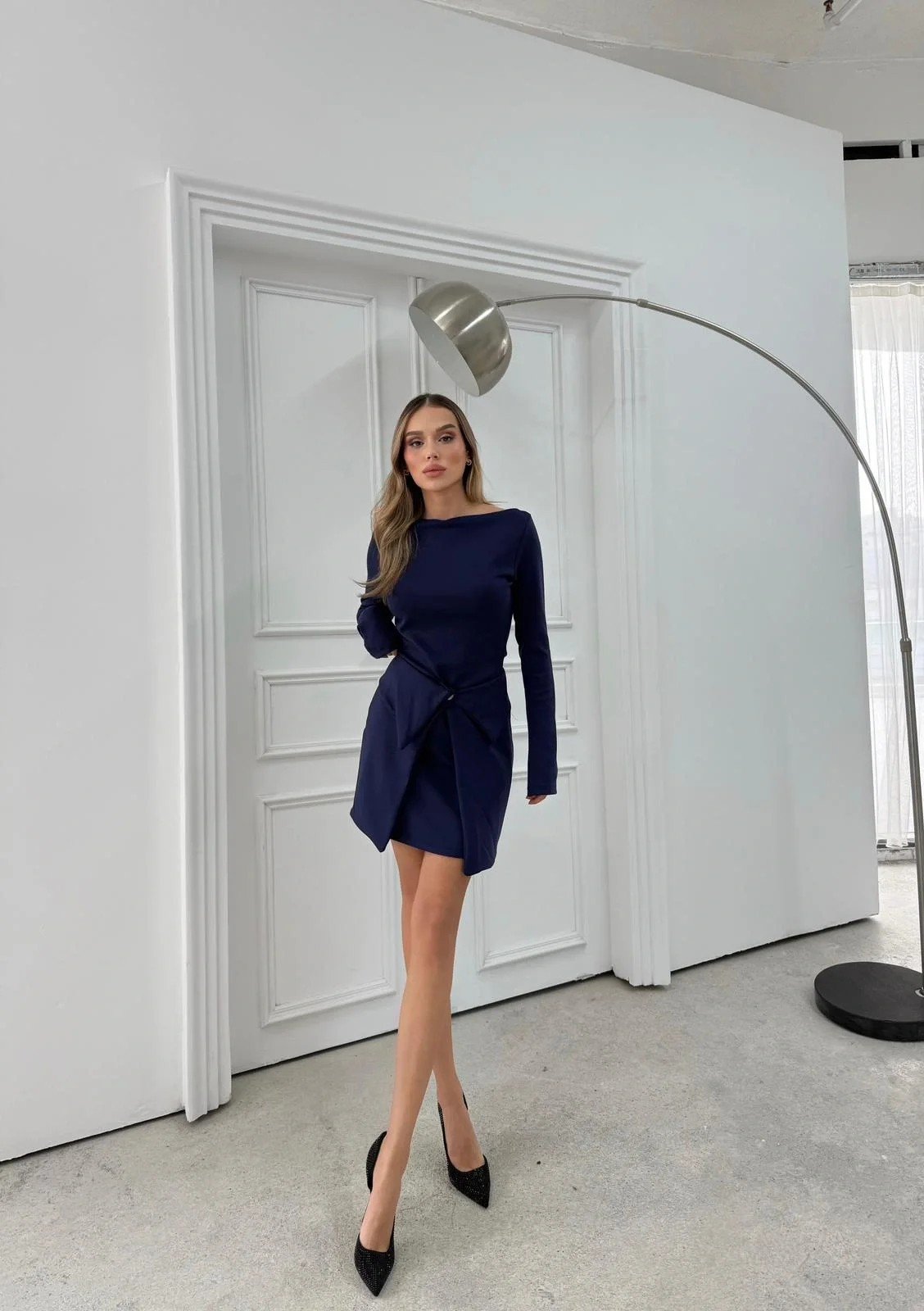 ETEK BAĞLAMA DETAY ELBİSE LACİVERT