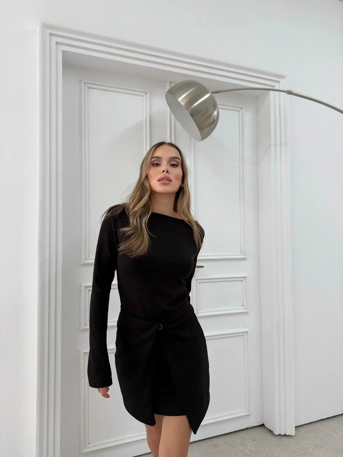 ETEK BAĞLAMA DETAY ELBİSE SİYAH