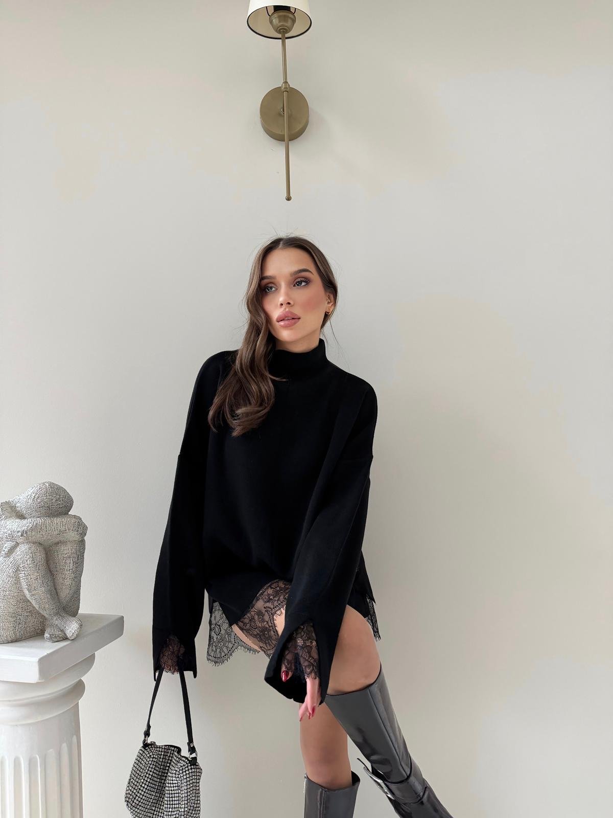 ETEK DANTEL DETAY OVERSİZE TRİKO SİYAH