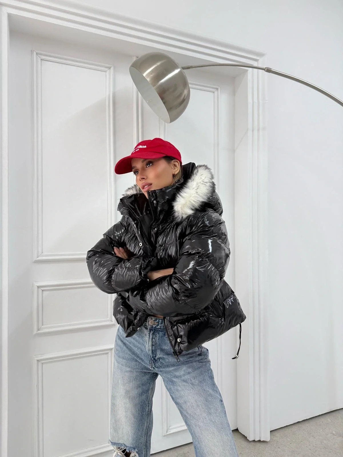 KAPÜŞON KÜRK DETAY RUGAN ŞİŞME MONT SİYAH