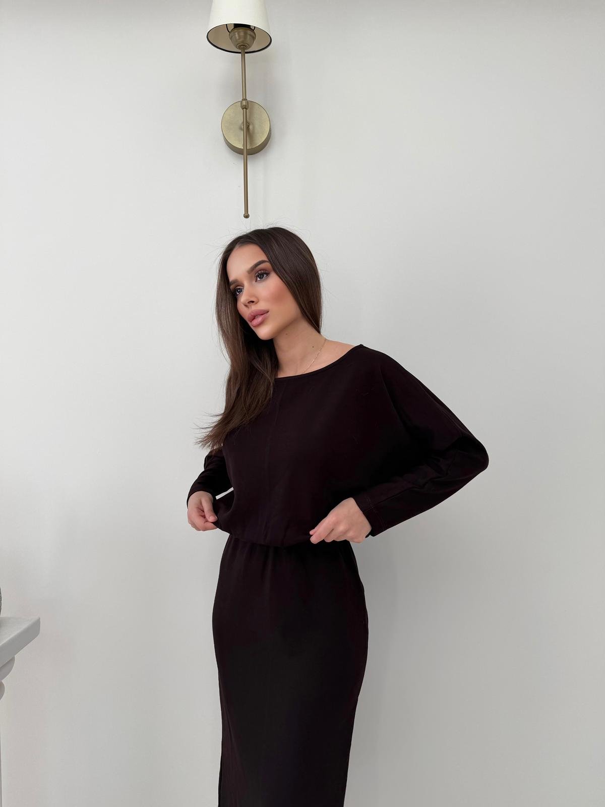 Kayık Yaka Bel Drapeli Modal Uzun Elbise Kahverengi