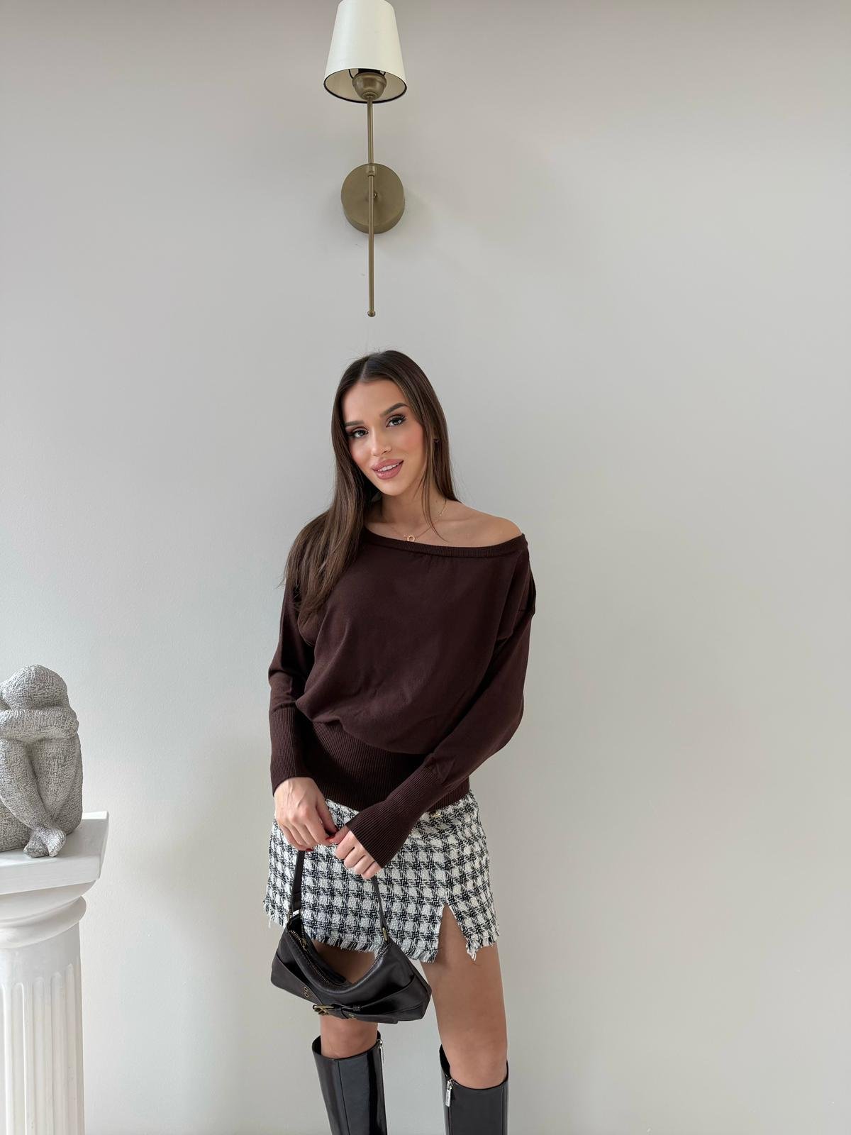 KAYIK YAKA TRİKO BLUZ ACI KAHVE