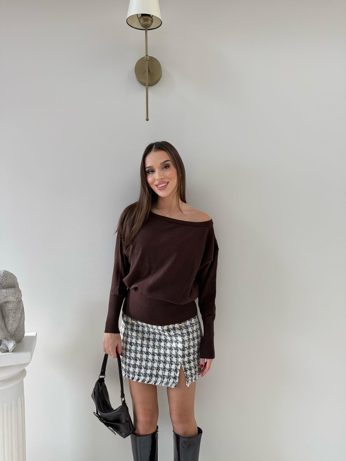 KAYIK YAKA TRİKO BLUZ ACI KAHVE