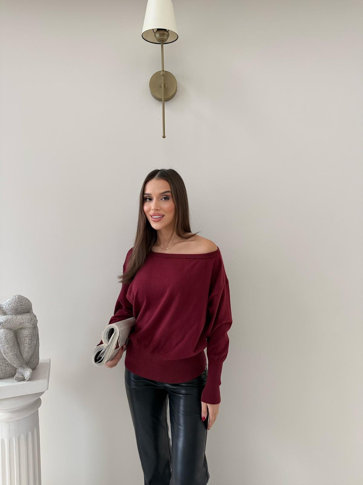 KAYIK YAKA TRİKO BLUZ BORDO