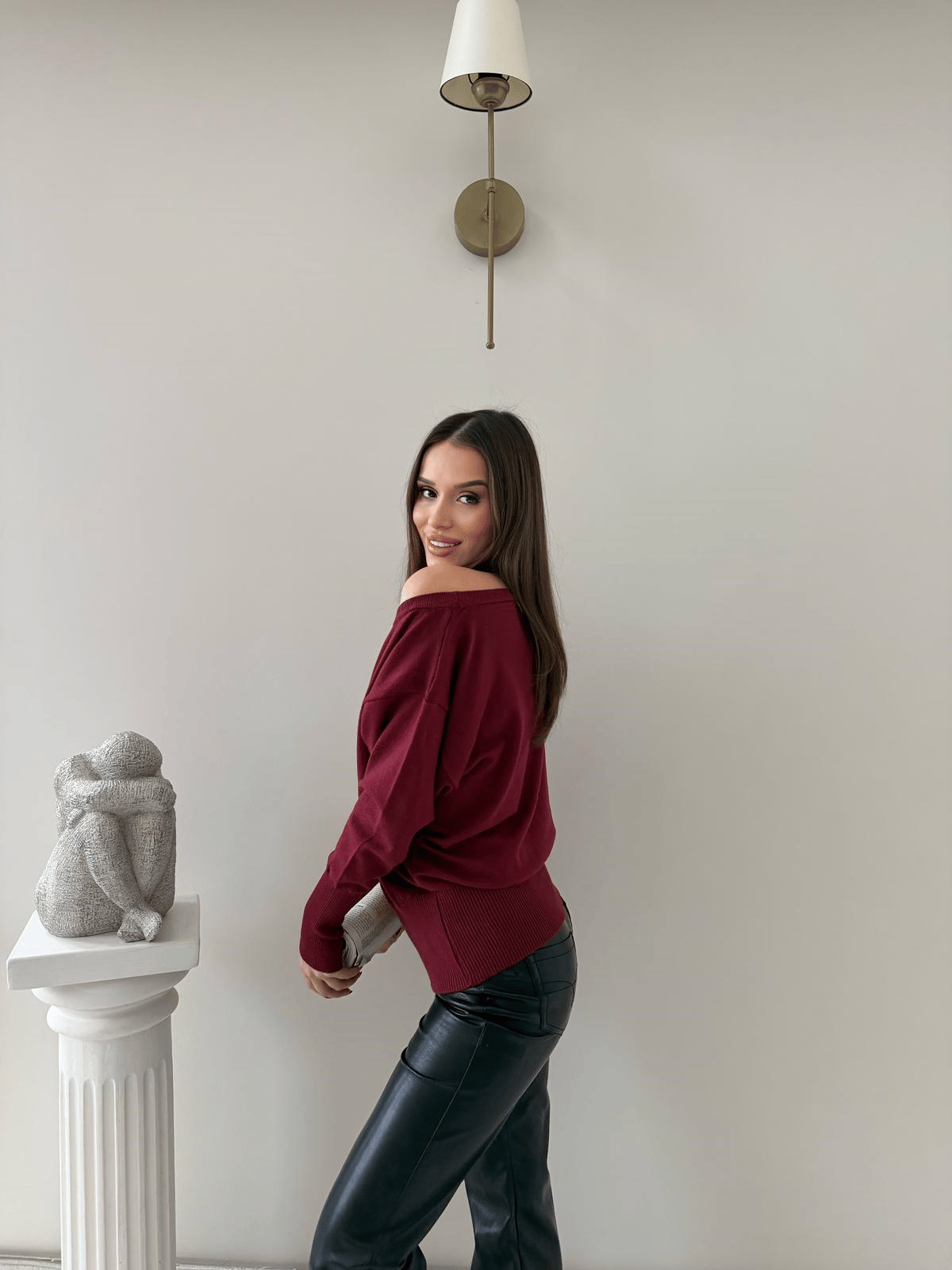 KAYIK YAKA TRİKO BLUZ BORDO