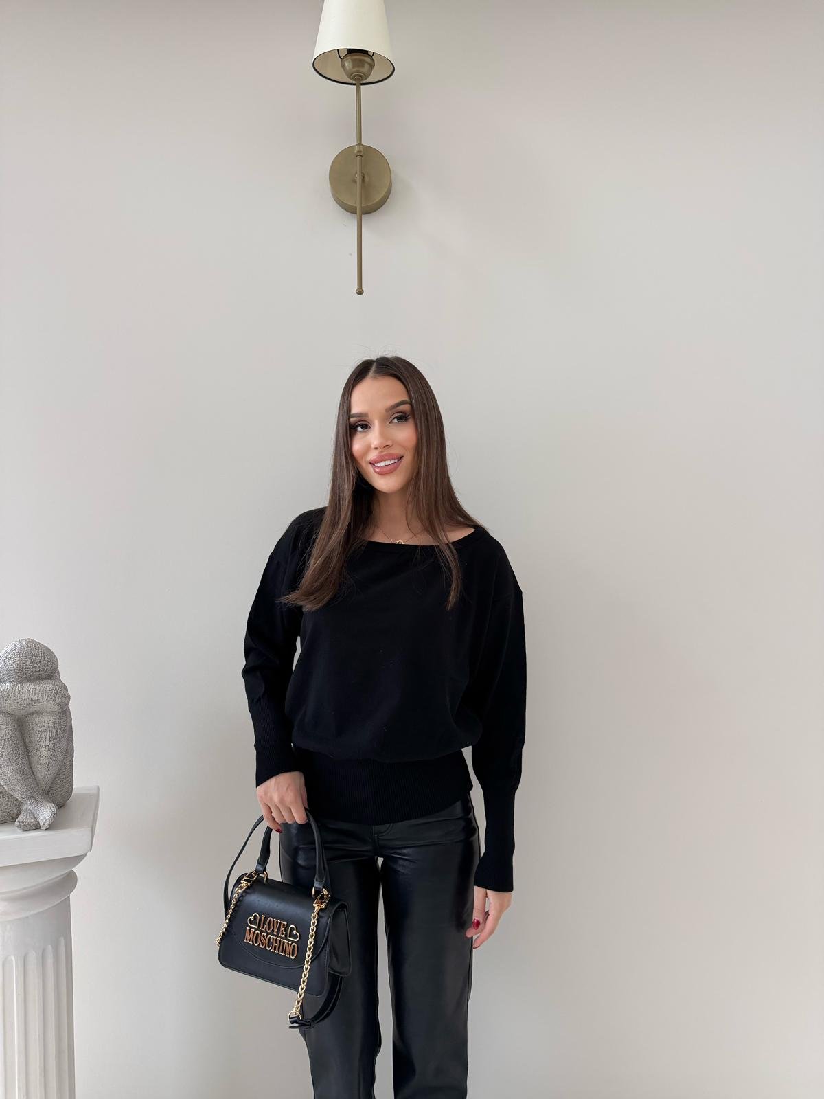 KAYIK YAKA TRİKO BLUZ SİYAH