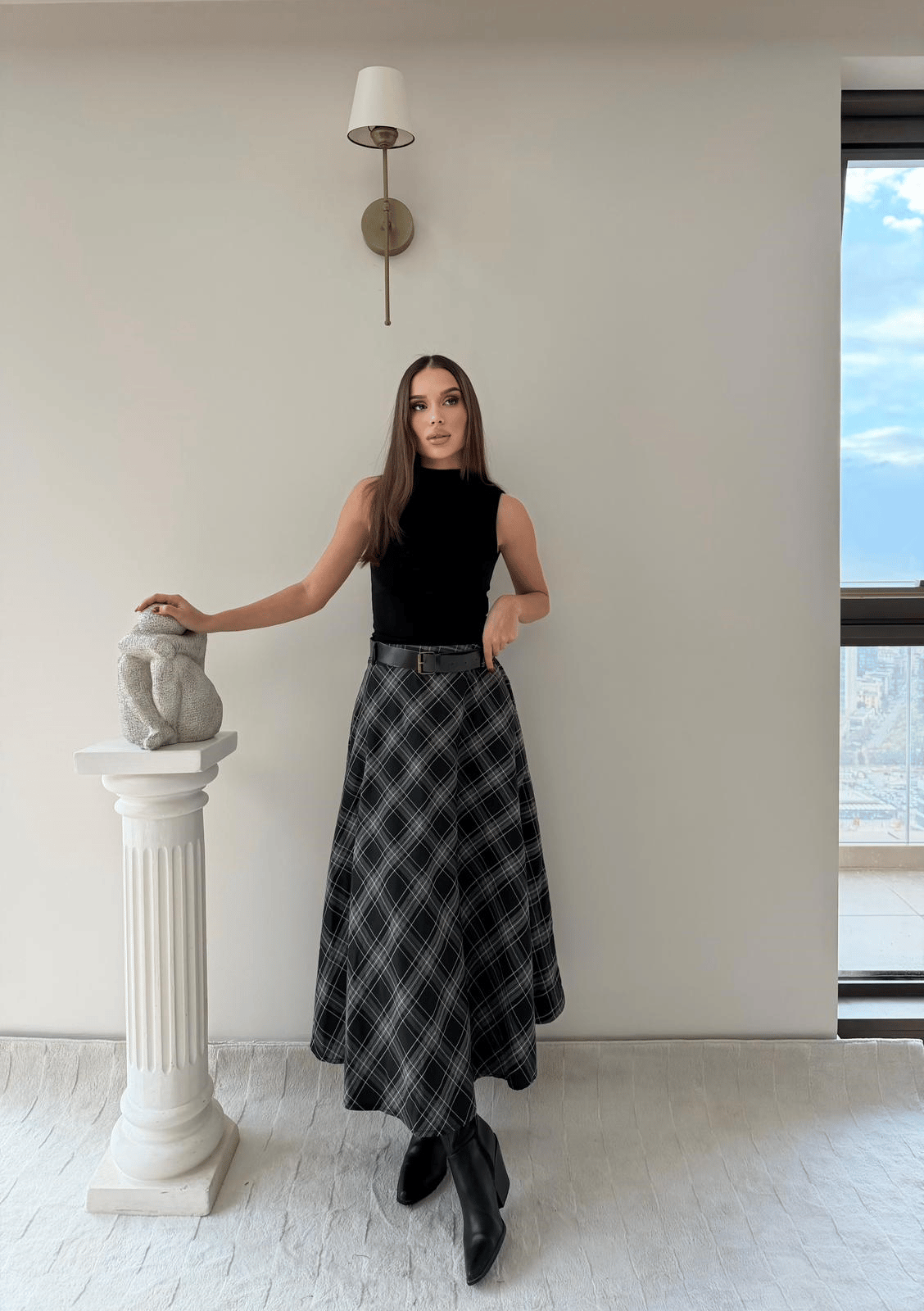 Kemer Detay Ekose Desen Etek Antrasit