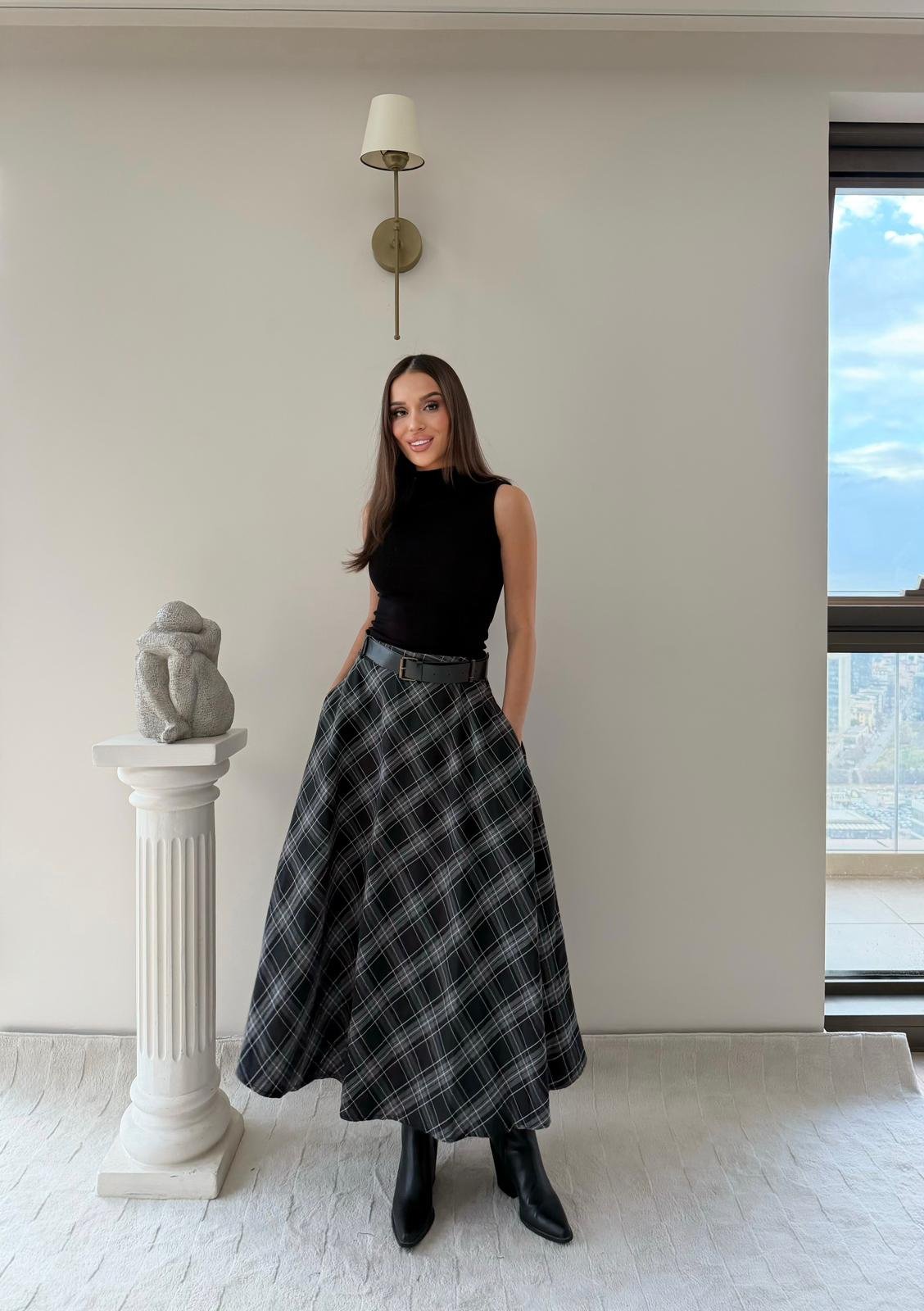 Kemer Detay Ekose Desen Etek Antrasit