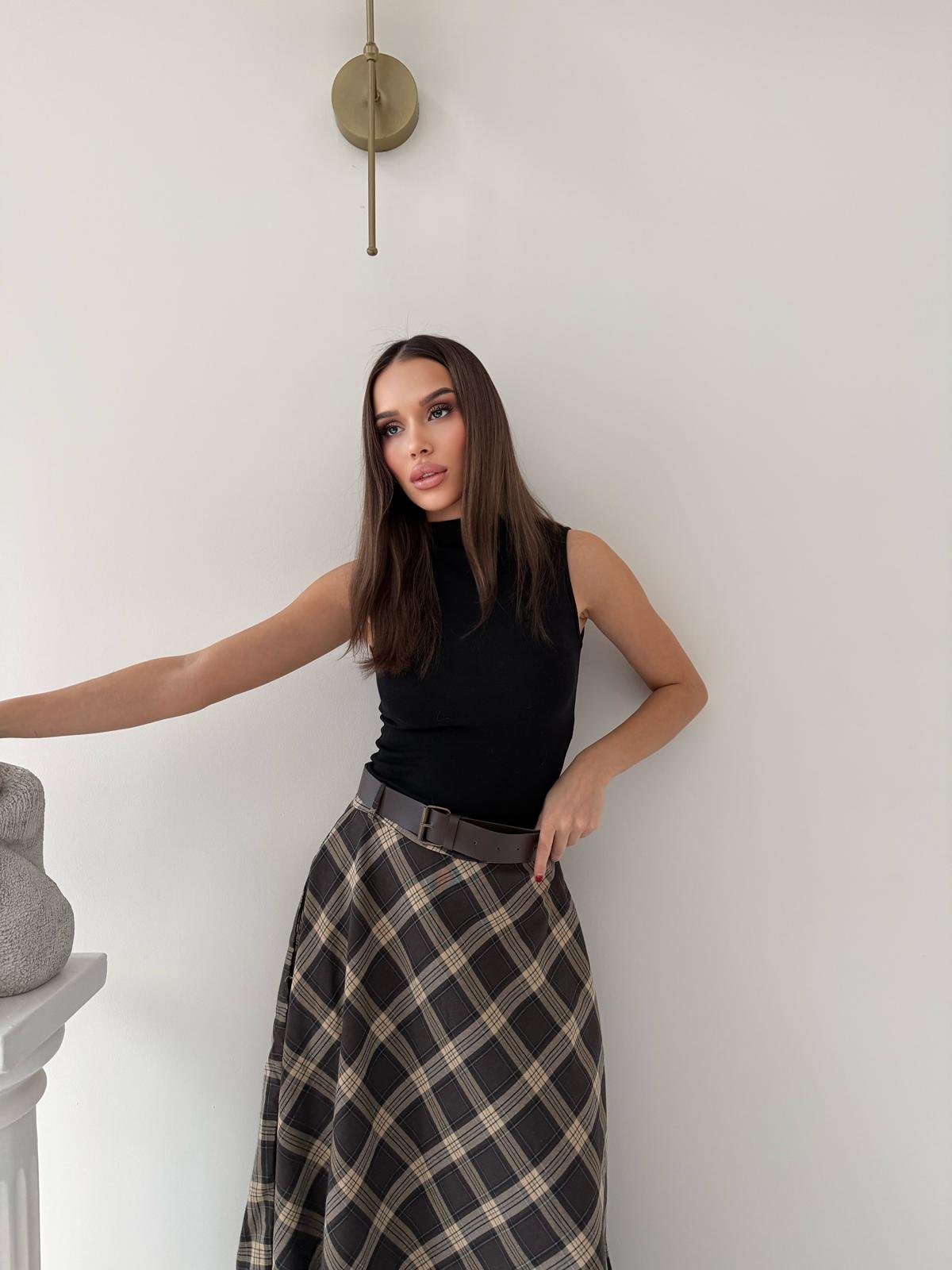 Kemer Detay Ekose Desen Etek Kahve