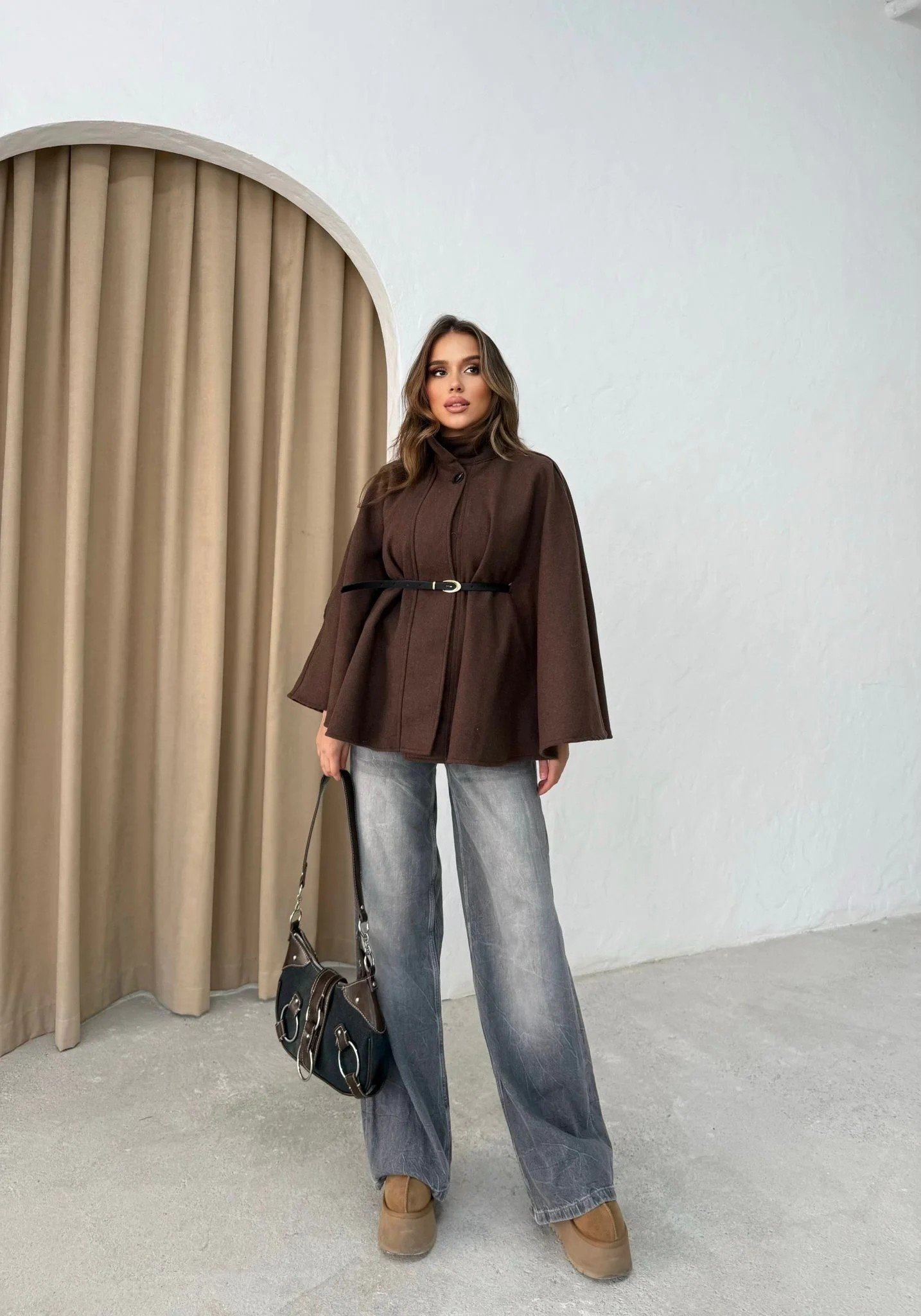 KEMER DETAY KAŞE PANÇO KAHVE