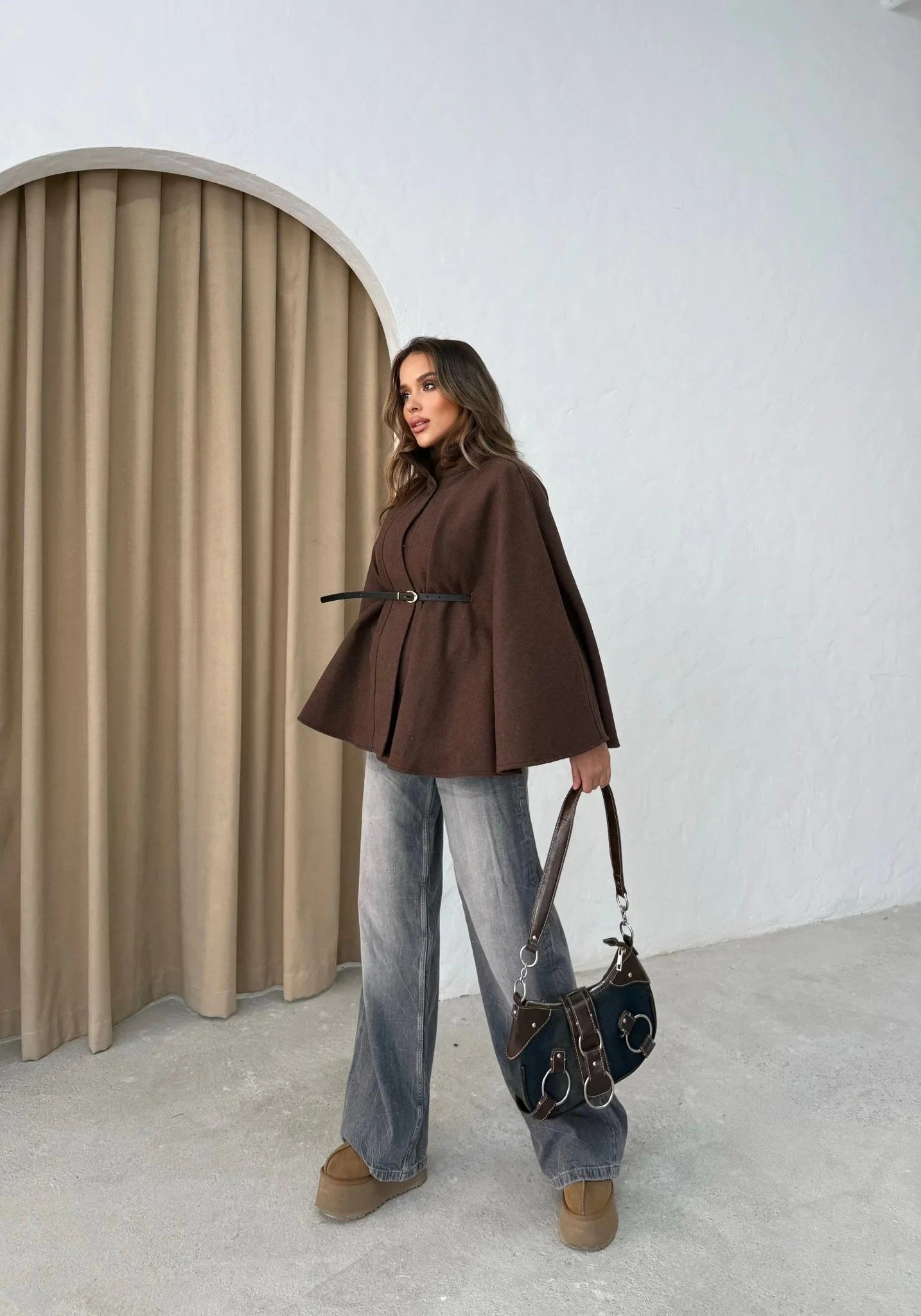 KEMER DETAY KAŞE PANÇO KAHVE