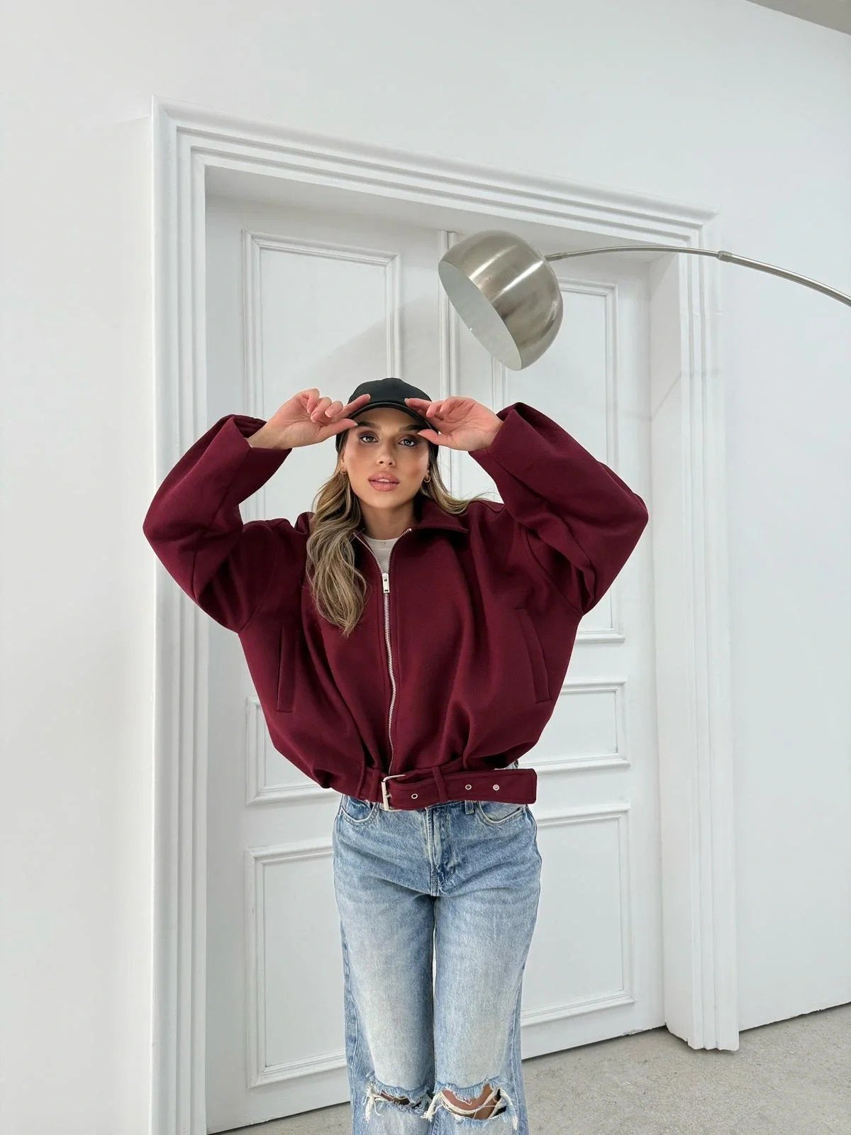 KEMER DETAY YAKALI İÇ ASTARLI KAŞE KABAN BORDO 2076