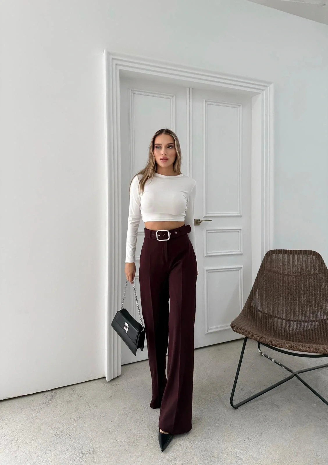 KEMERLİ YÜKSEK BEL İSPANYOL PAÇA DOUBLE KUMAŞ PANTOLON MÜRDÜM