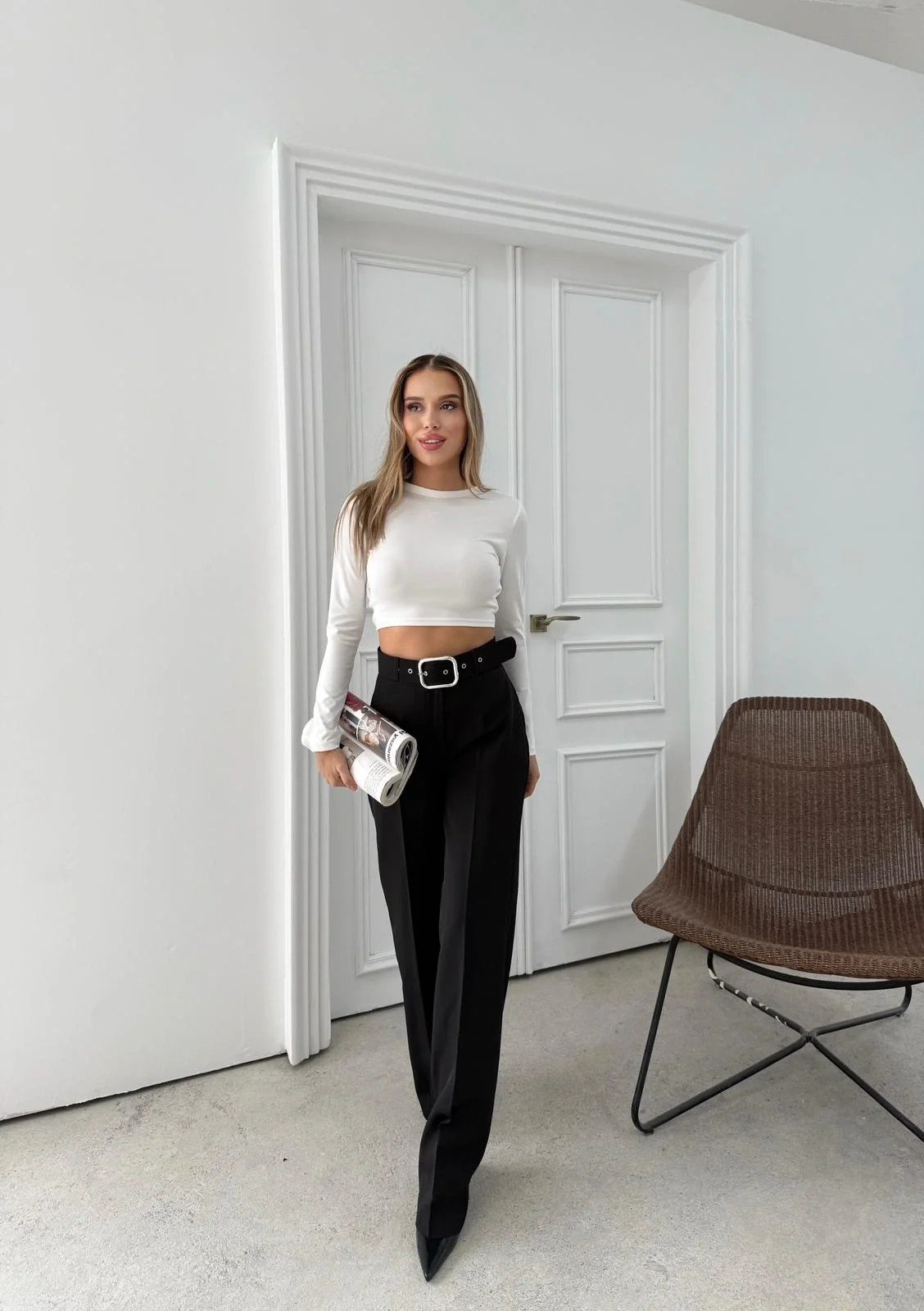 KEMERLİ YÜKSEK BEL İSPANYOL PAÇA DOUBLE KUMAŞ PANTOLON SİYAH