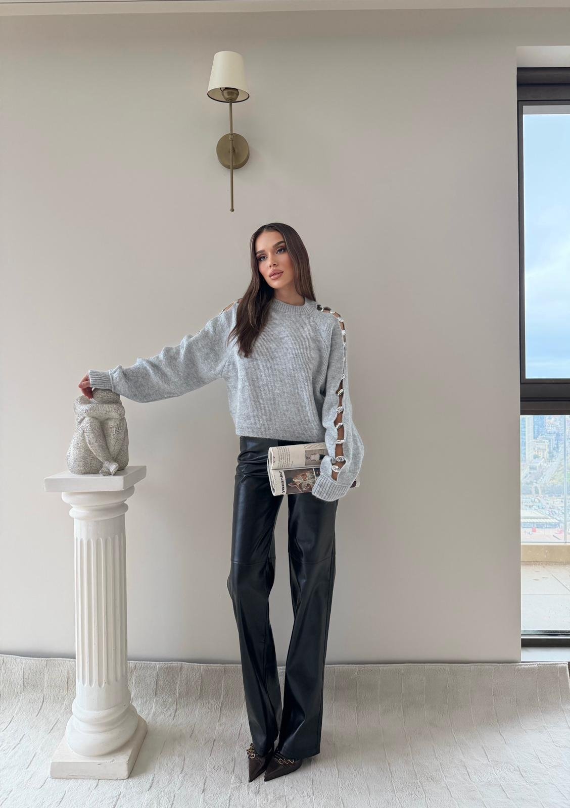 Kol Dekolte Aksesuar Detay Kazak Gri 2041