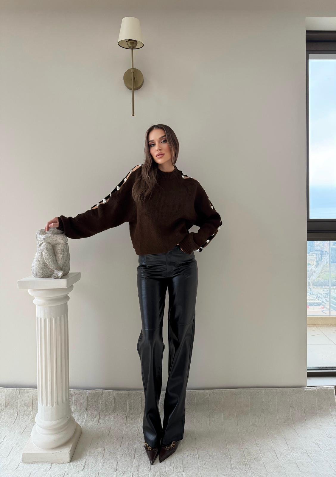 Kol Dekolte Aksesuar Detay Kazak Kahve 2041