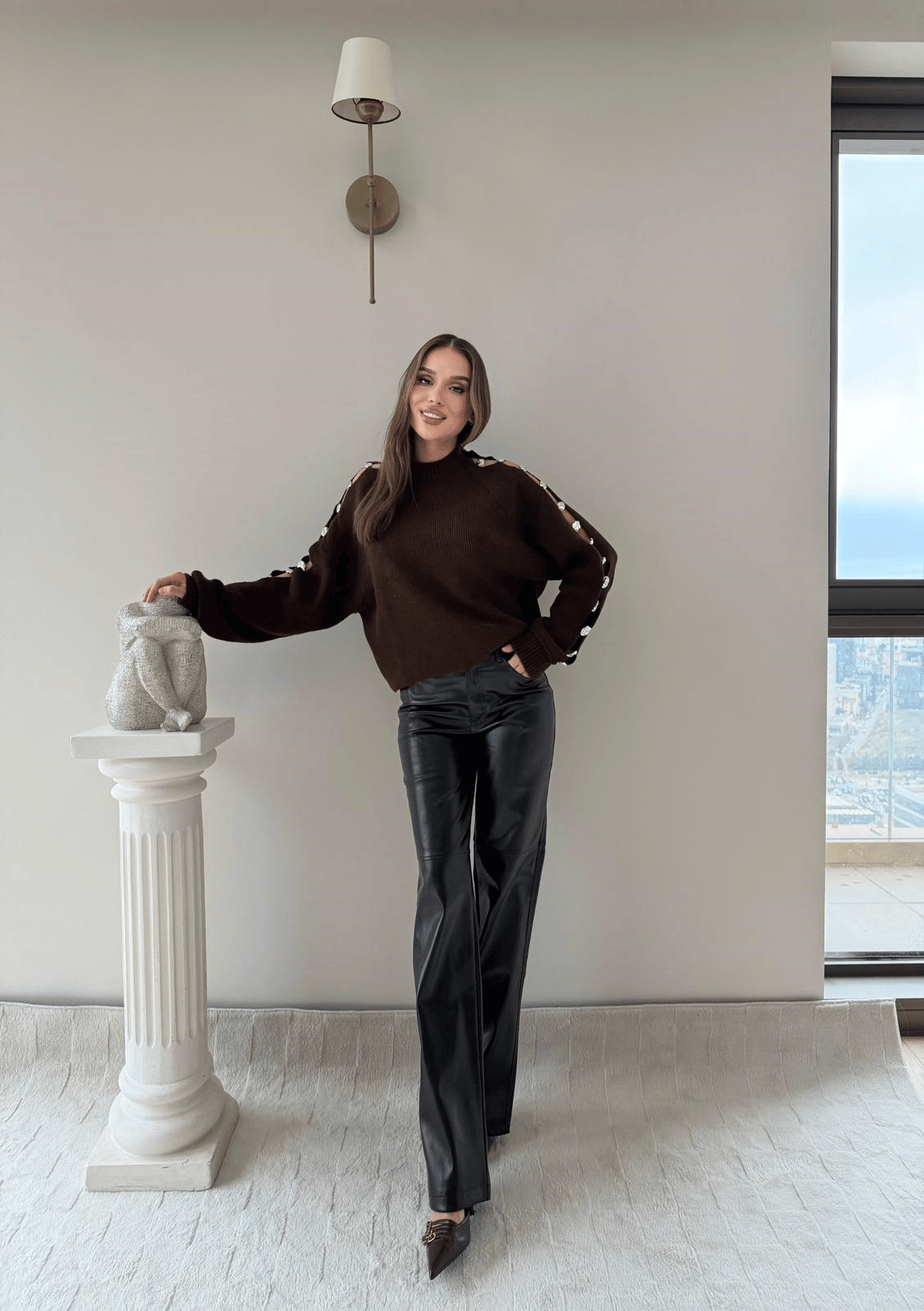 Kol Dekolte Aksesuar Detay Kazak Kahve 2041