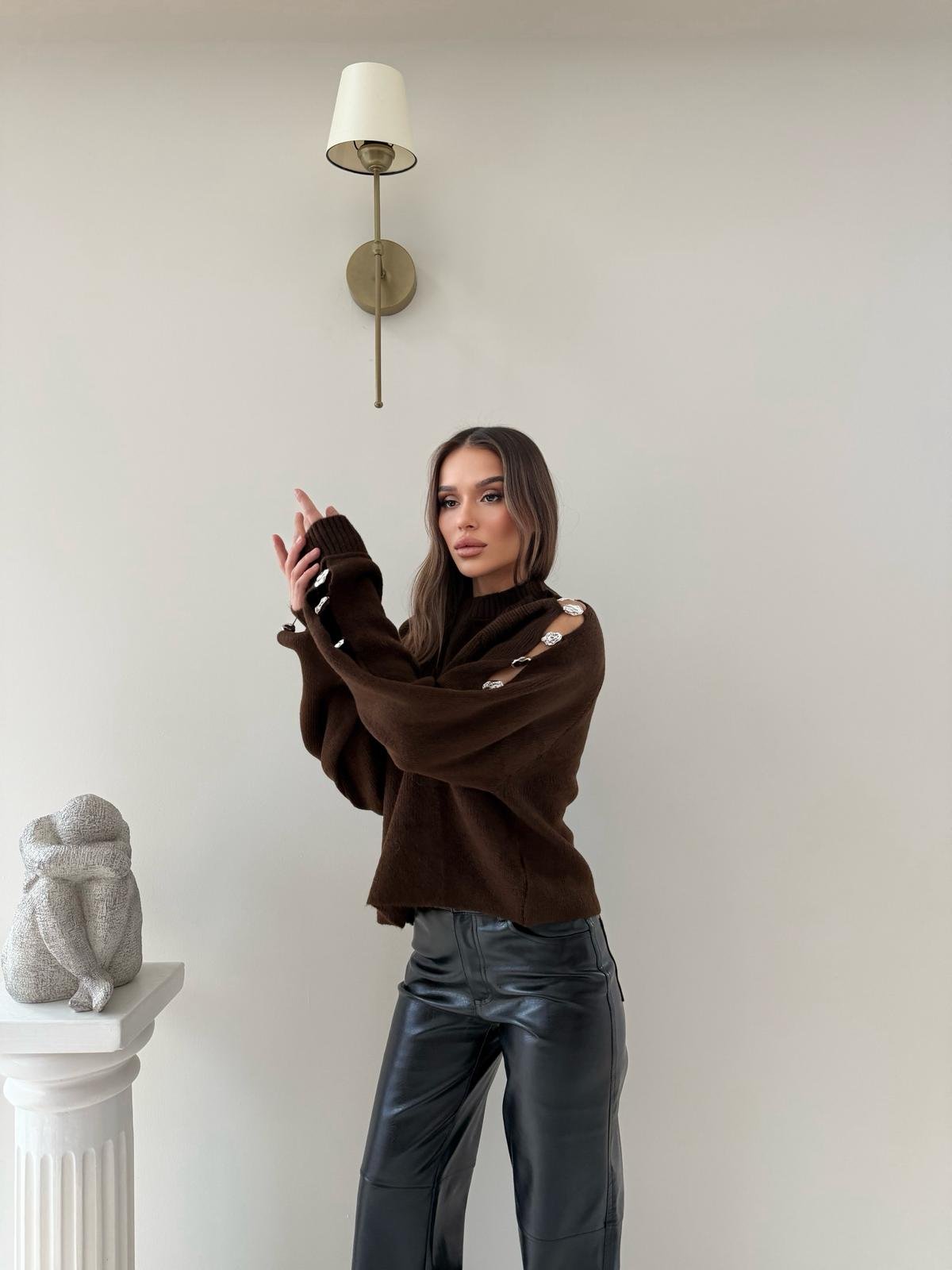 Kol Dekolte Aksesuar Detay Kazak Kahve 2041