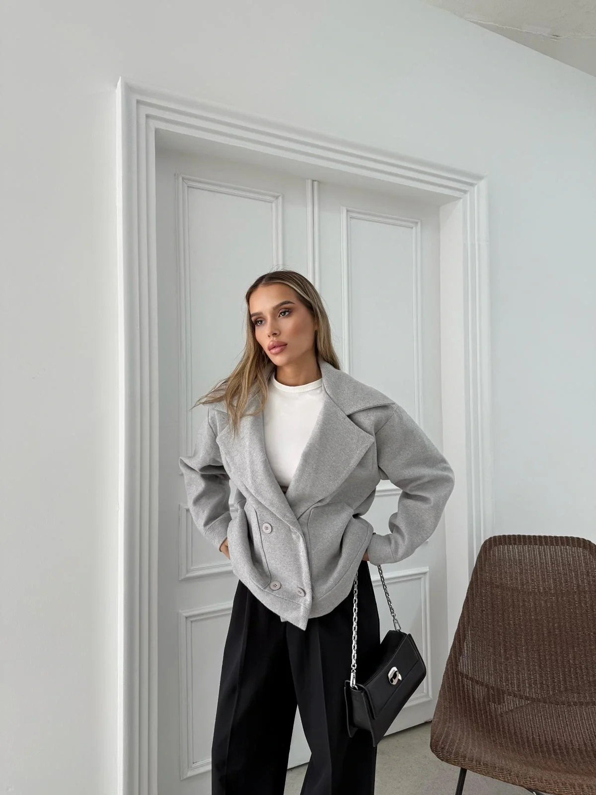 KRUVAZE YAKA İÇ ASTARLI KAŞE MONT GRİ