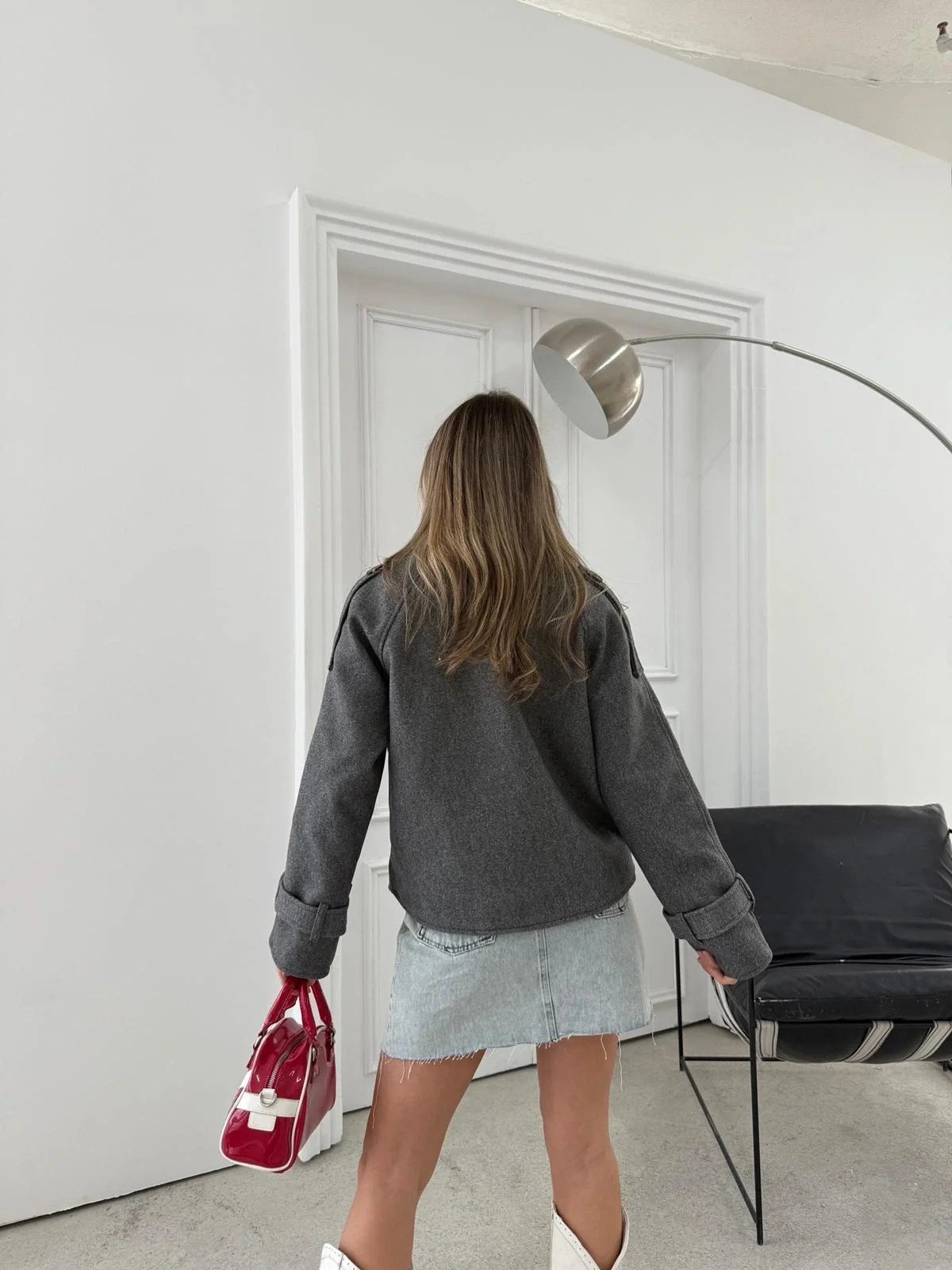 KRUVAZE YAKA KOL KEMER DETAY İÇ ASTARLI KAŞE KABAN ANTRASİT 2030