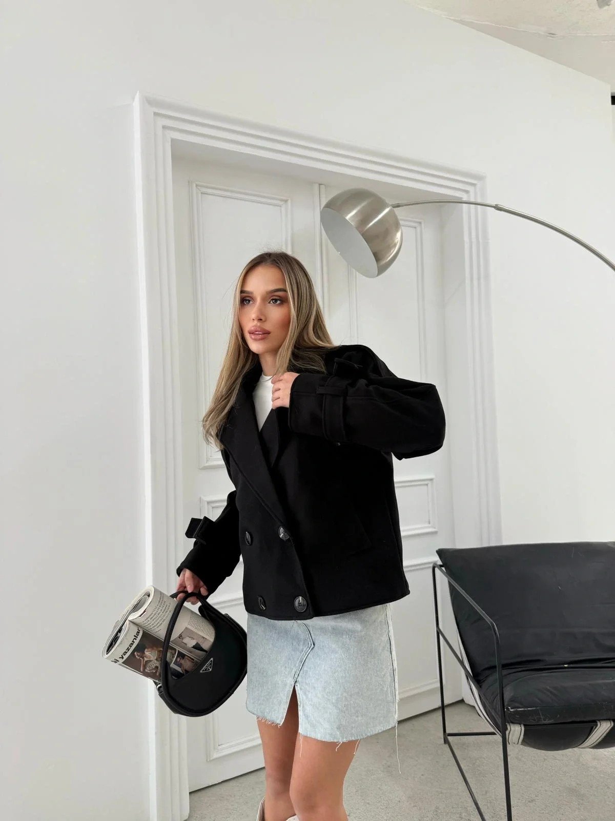 KRUVAZE YAKA KOL KEMER DETAY İÇ ASTARLI KAŞE KABAN SİYAH 2030