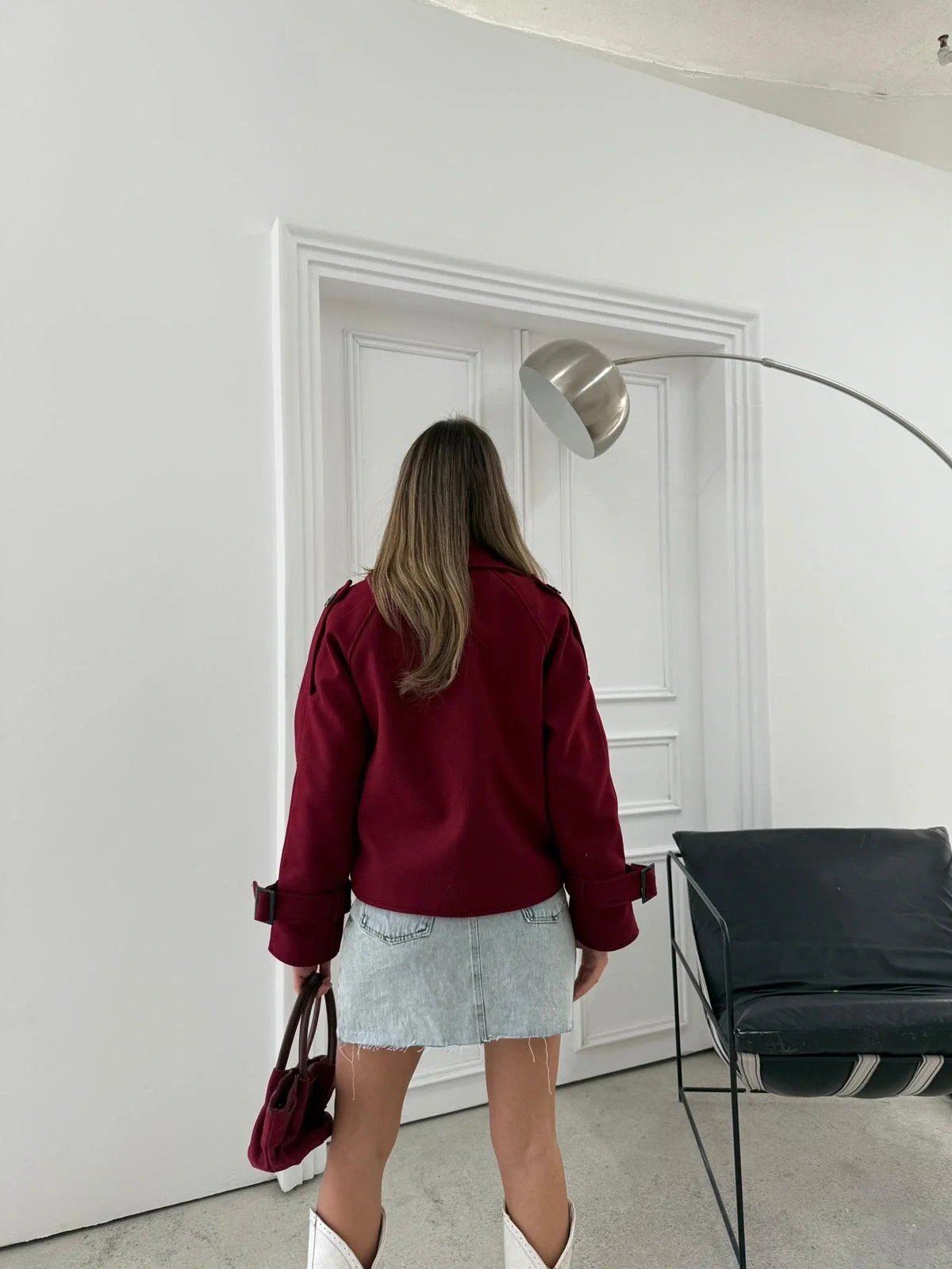 KRUVAZE YAKA KOL KEMER DETAY İÇ ASTARLI KAŞE KABAN BORDO 2030