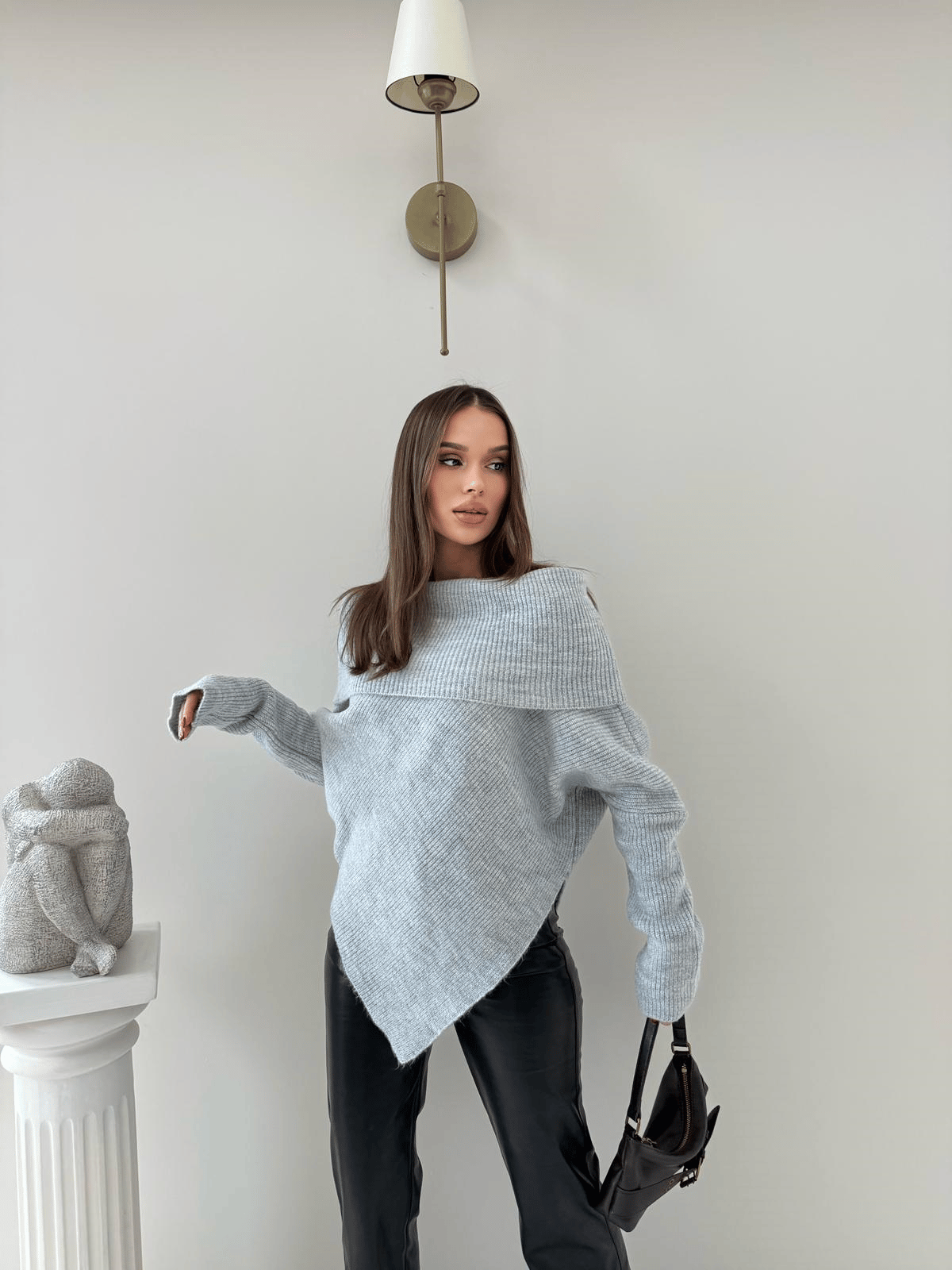 MADONNA YAKA ASİMETRİK DETAY KAZAK GRİ