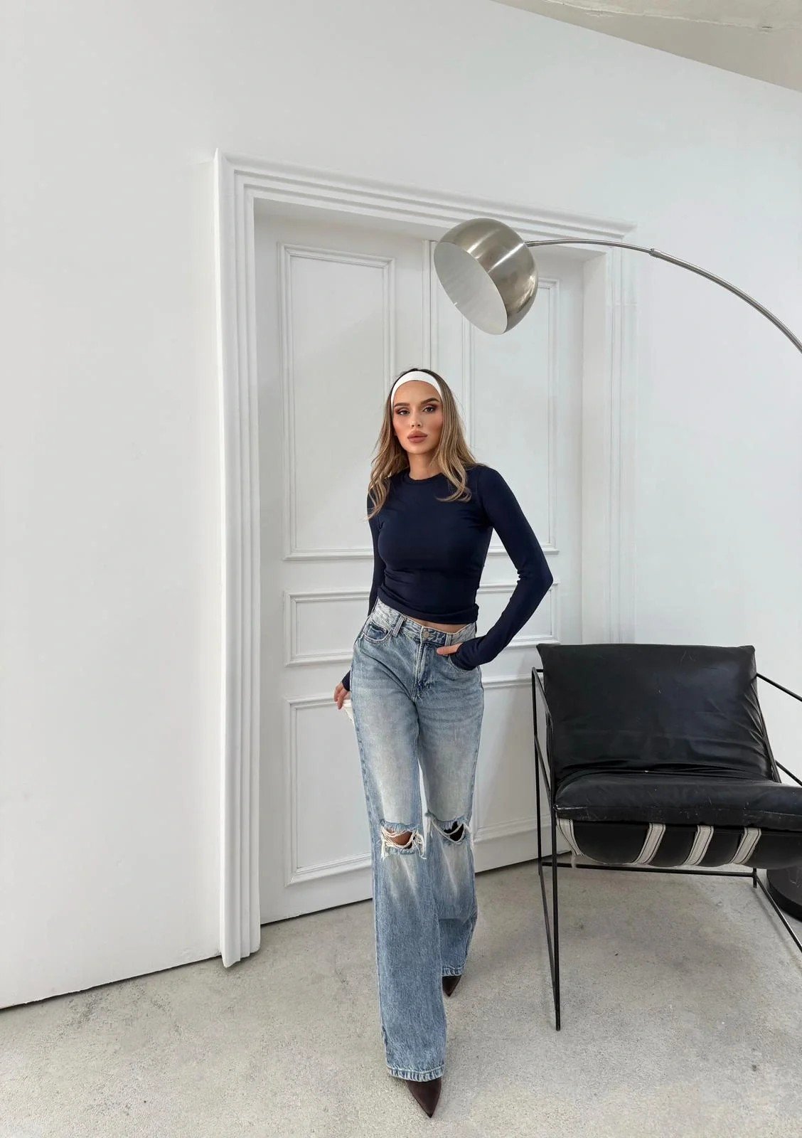 MODAL KUMAŞ PARMAK GEÇMELİ BASİC BLUZ LACİVERT