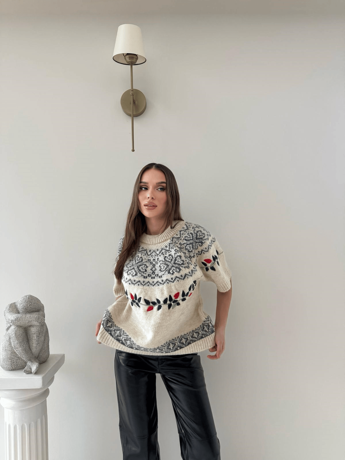 Nakış Detay Kısa Kol Kazak 2045