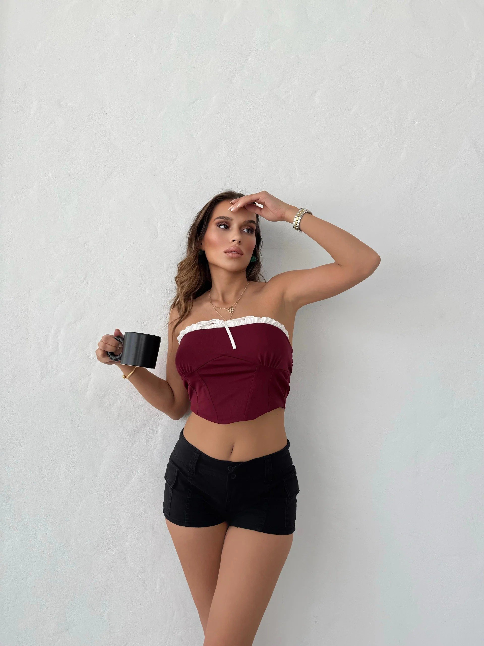 ÖN BAĞLAMALI STRAPLEZ CROP BORDO