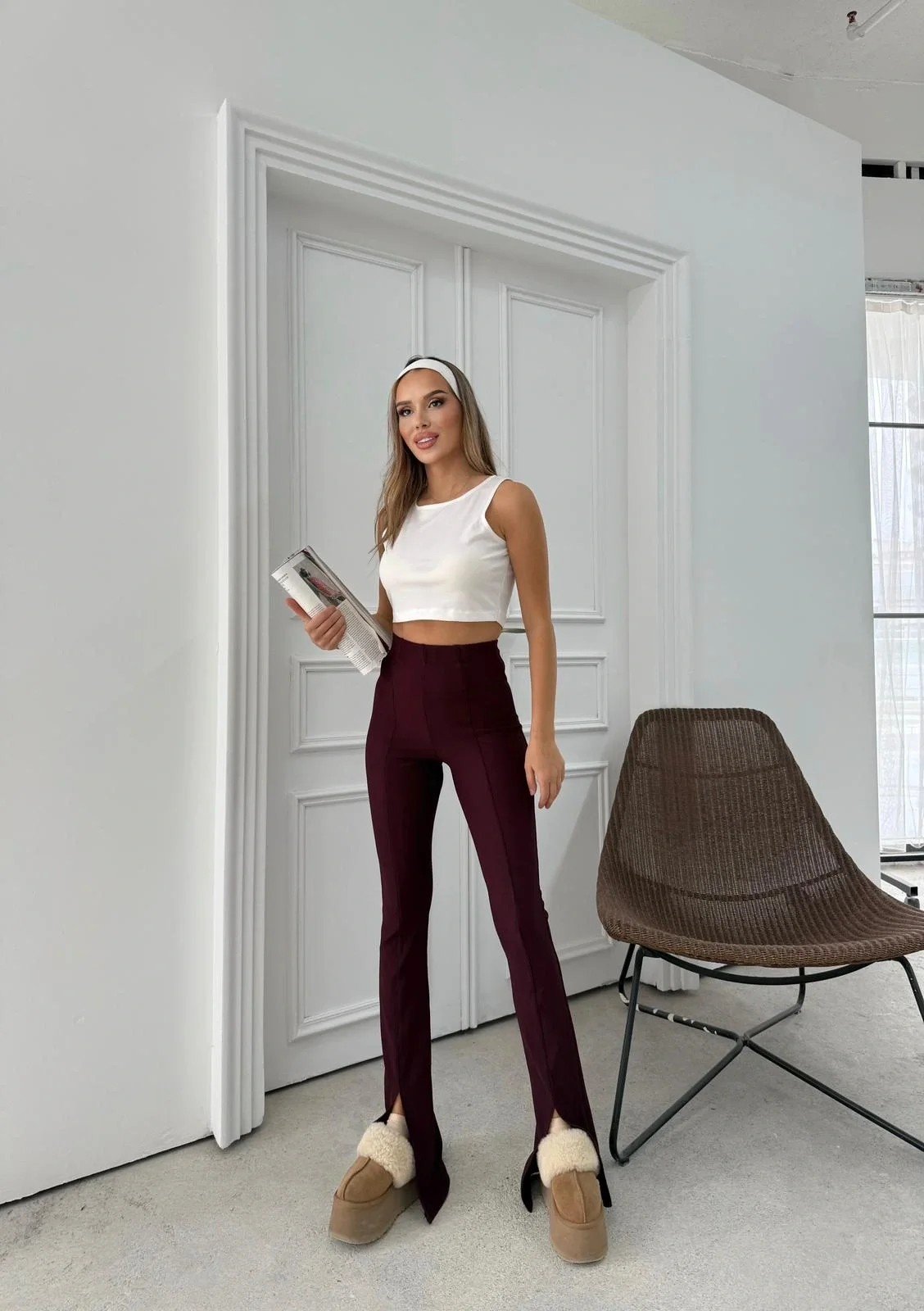 ÖN YIRTMAÇLI YÜKSEK BEL OTTOMAN PANTOLON MÜRDÜM