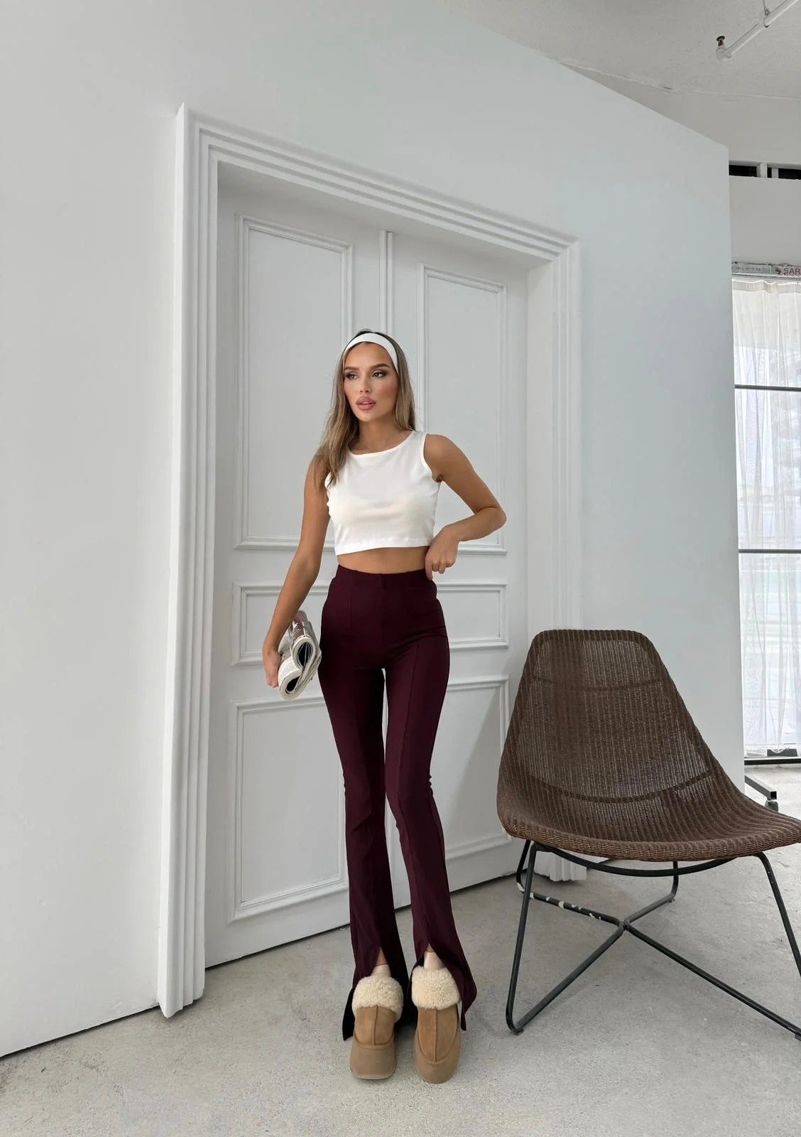 ÖN YIRTMAÇLI YÜKSEK BEL OTTOMAN PANTOLON MÜRDÜM