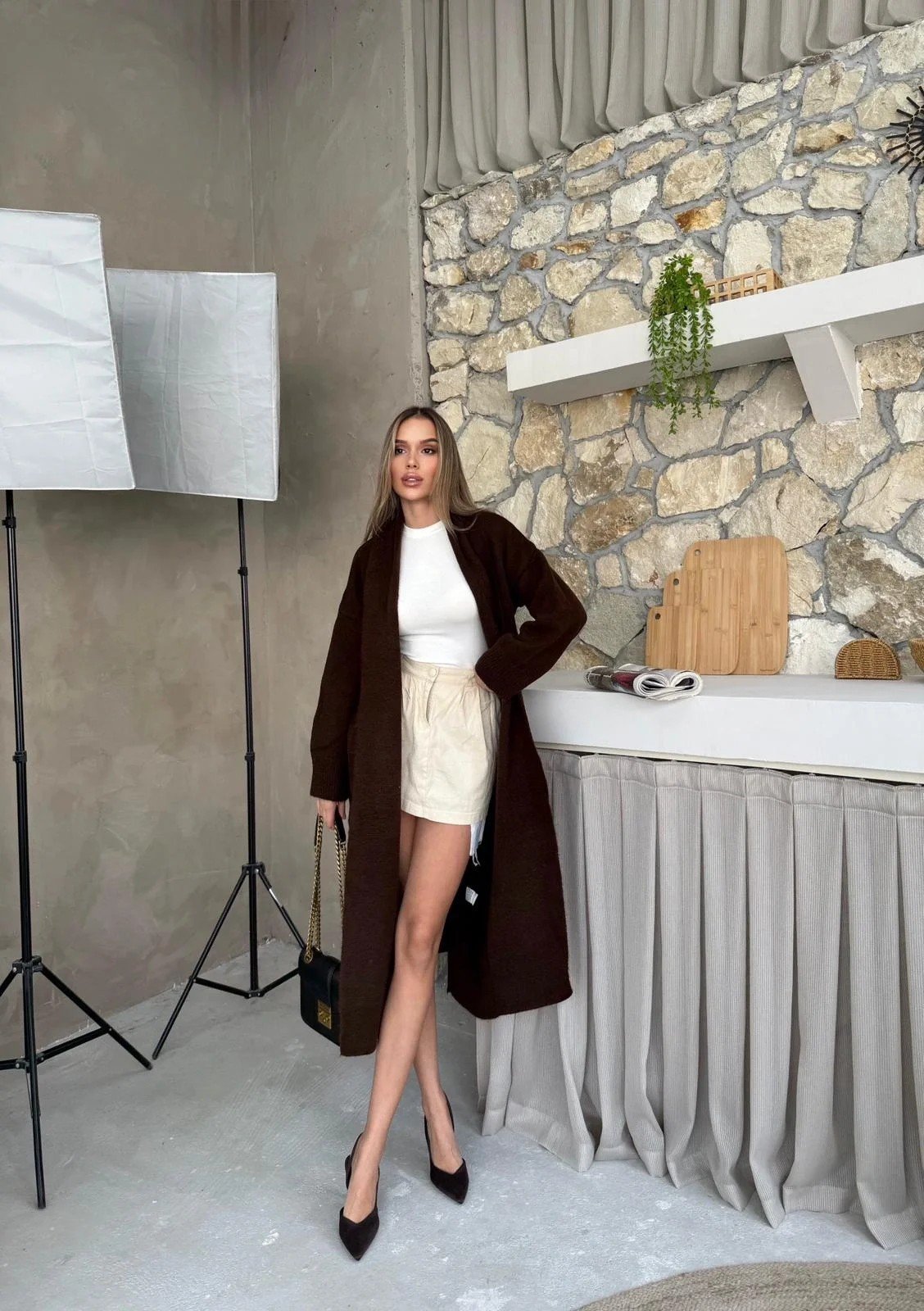 OVERSİZE UZUN TRİKO HIRKA ACI KAHVE