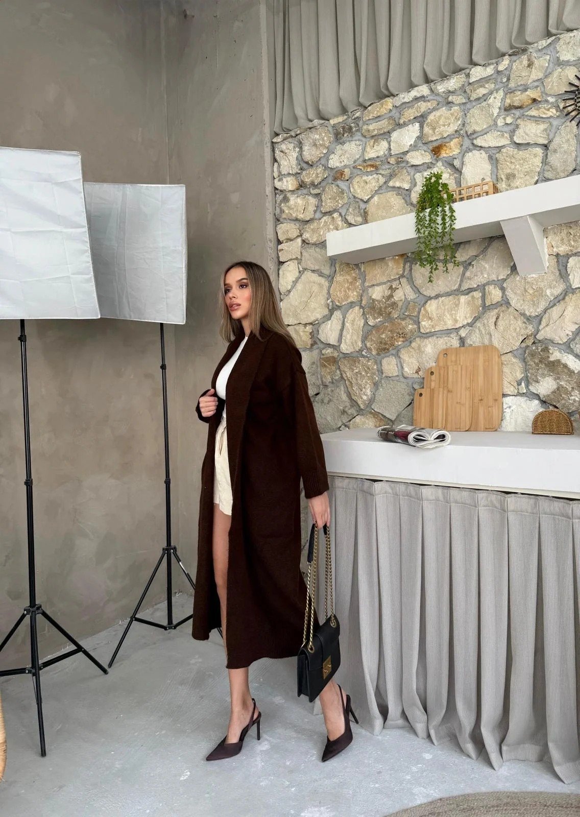 OVERSİZE UZUN TRİKO HIRKA ACI KAHVE