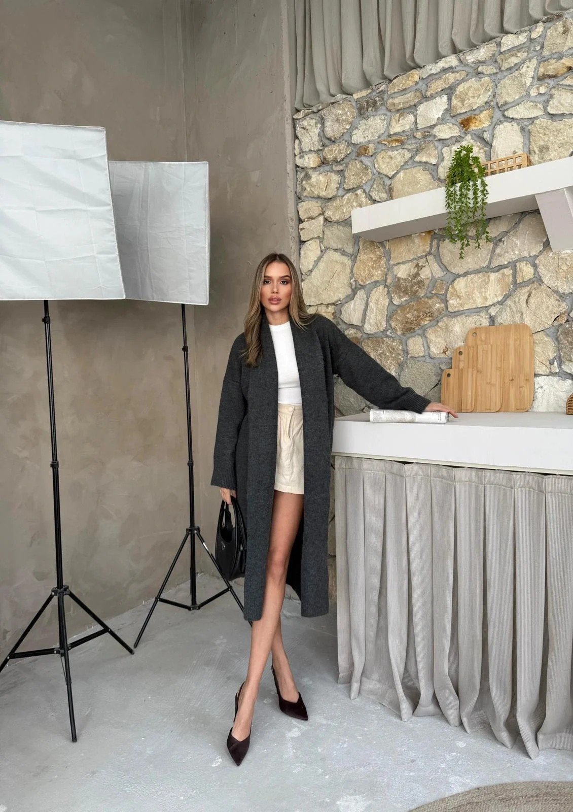 OVERSİZE UZUN TRİKO HIRKA ANTRASİT