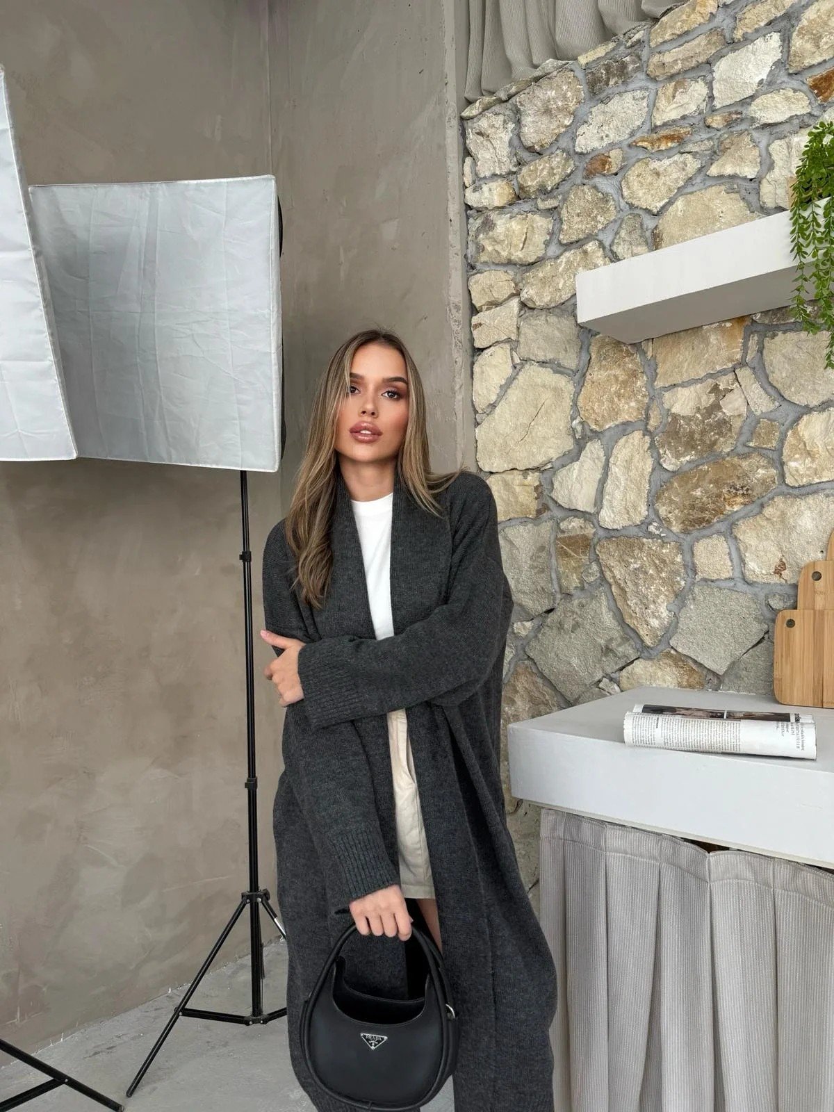 OVERSİZE UZUN TRİKO HIRKA ANTRASİT