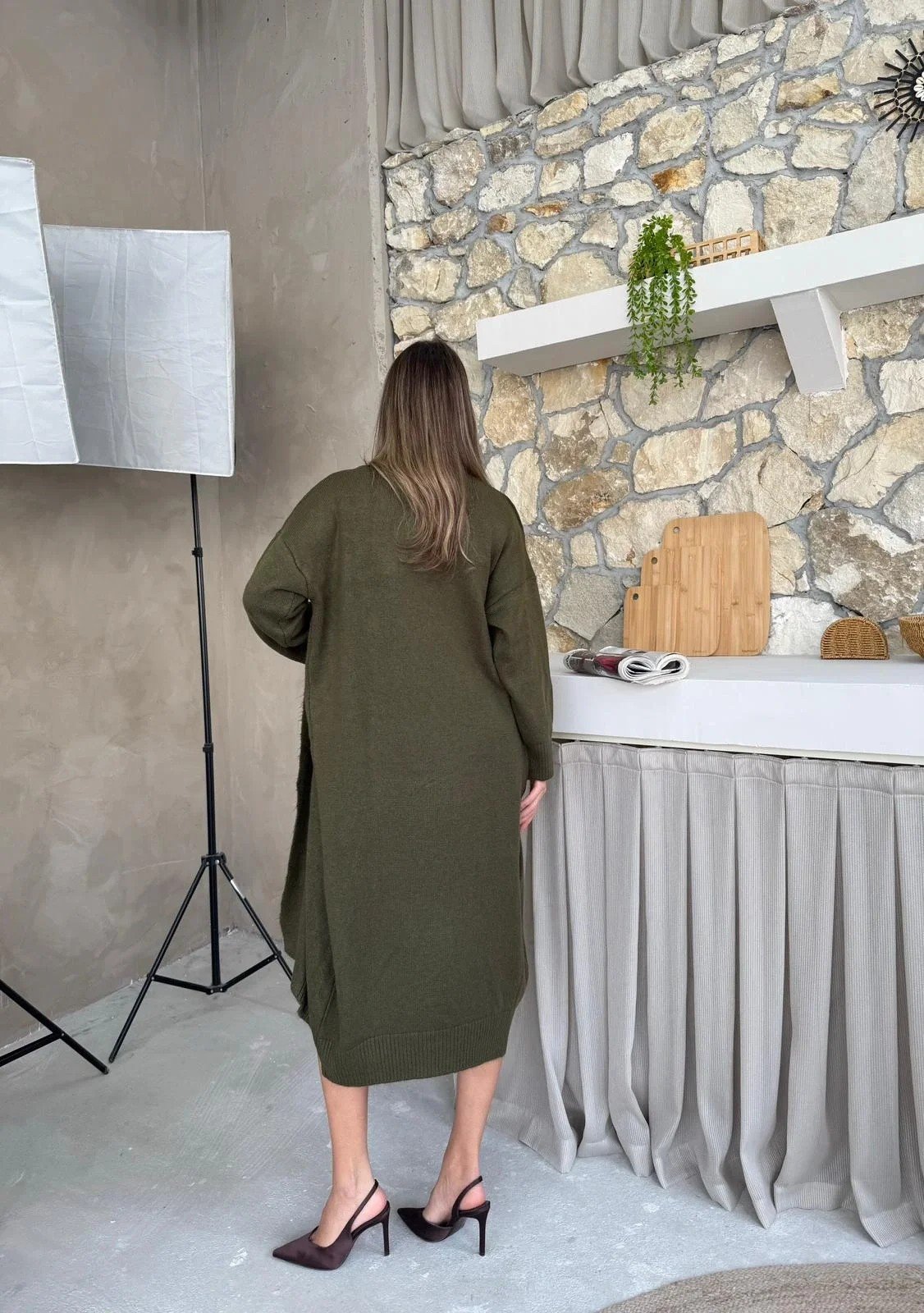 OVERSİZE UZUN TRİKO HIRKA HAKİ